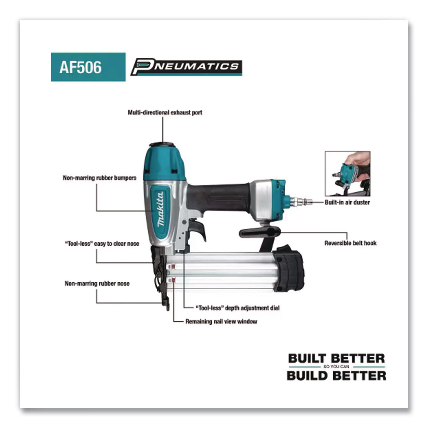 18 Gauge 2 In Pneumatic Brad Nailer (Reconditioned), 5/8" To 2", Silver/Black/Blue