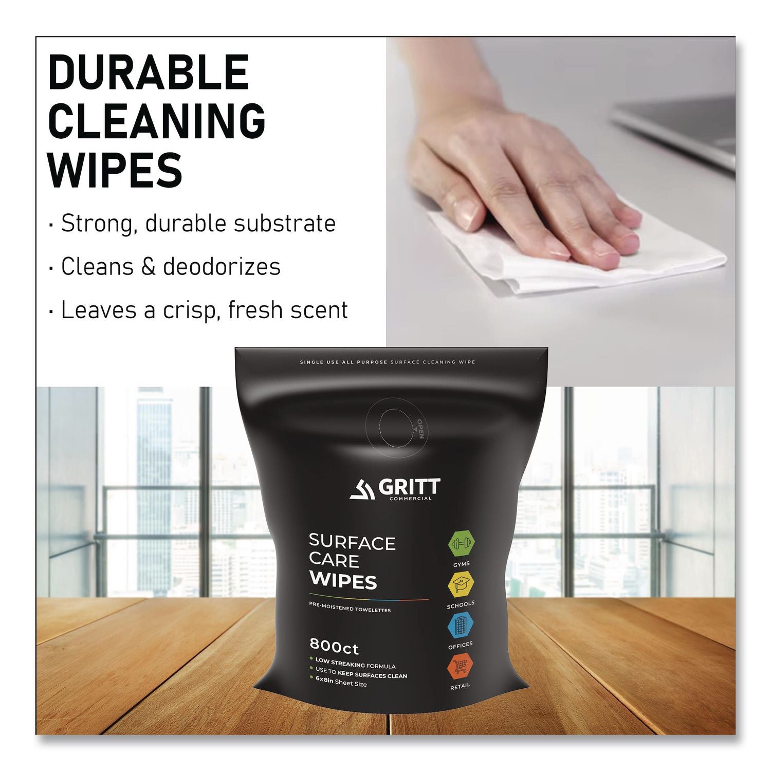 Surface Care Wipes, 1-Ply, 6 X 8, Fresh Scent, White, 800 Wipes