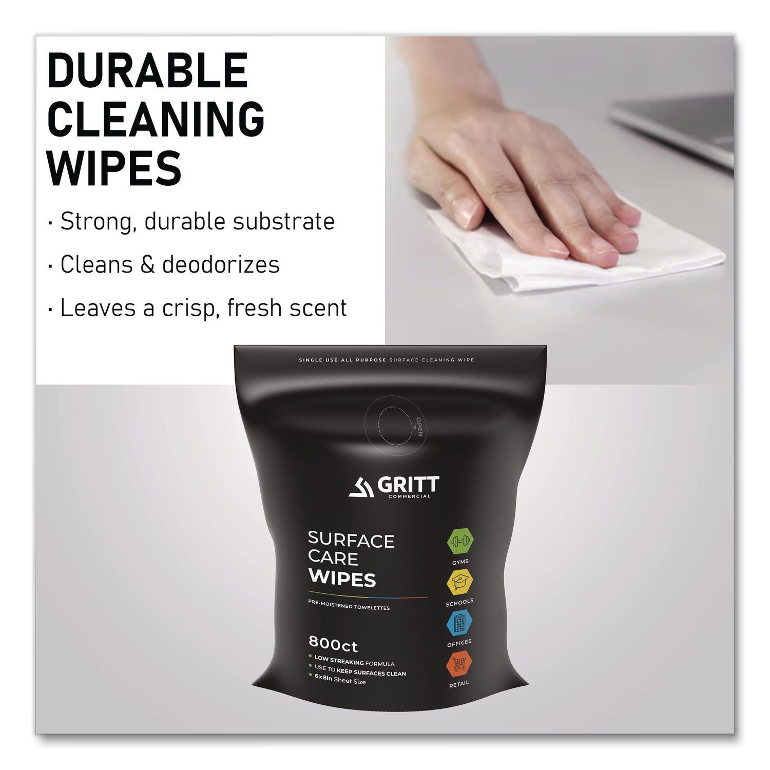 Surface Care Wipes, 1-Ply, 6 X 8, Fresh Scent, White, 800 Wipes