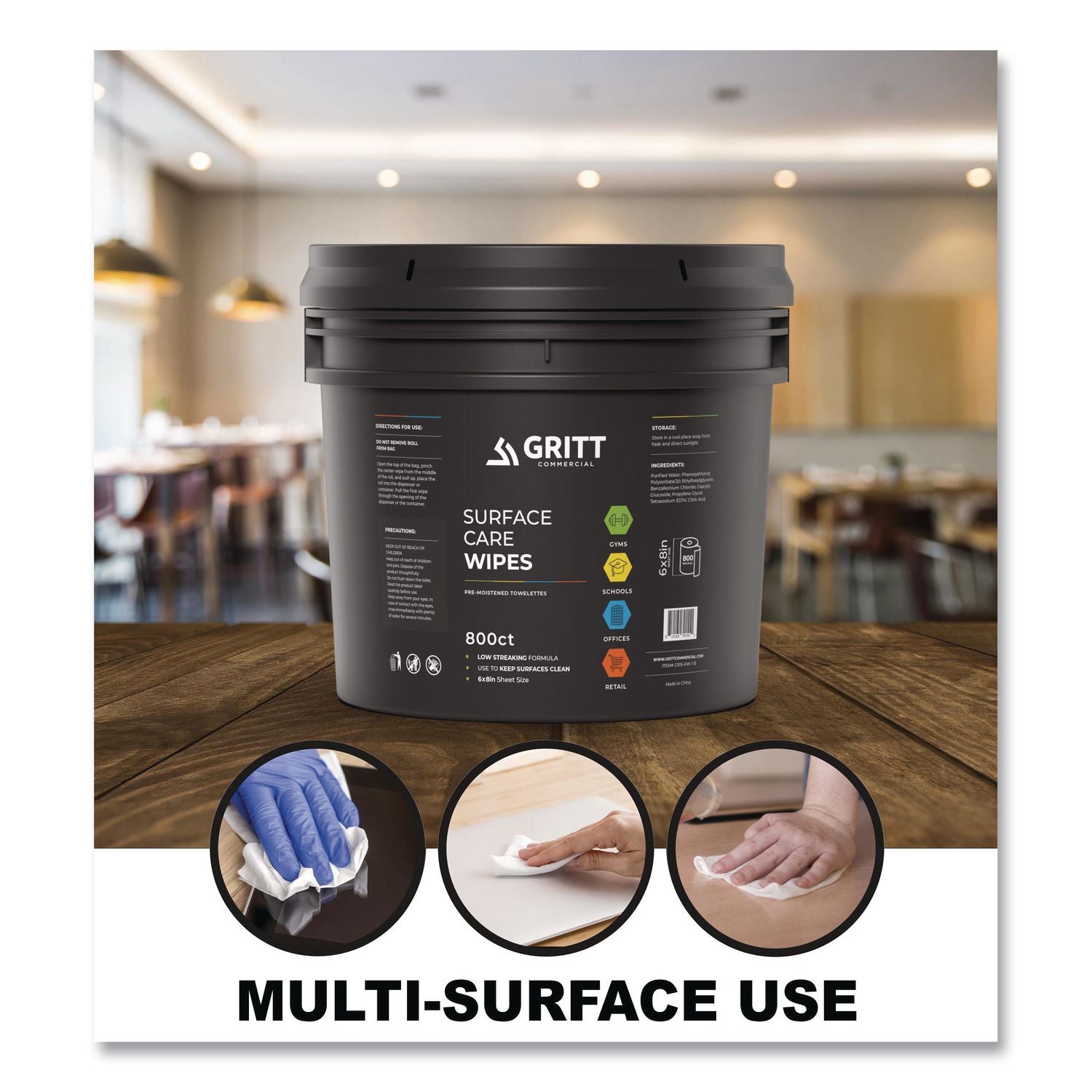 Surface Care Wipes, 1-Ply, 6 X 8, Fresh Scent, White, 800 Wipes/Bucket