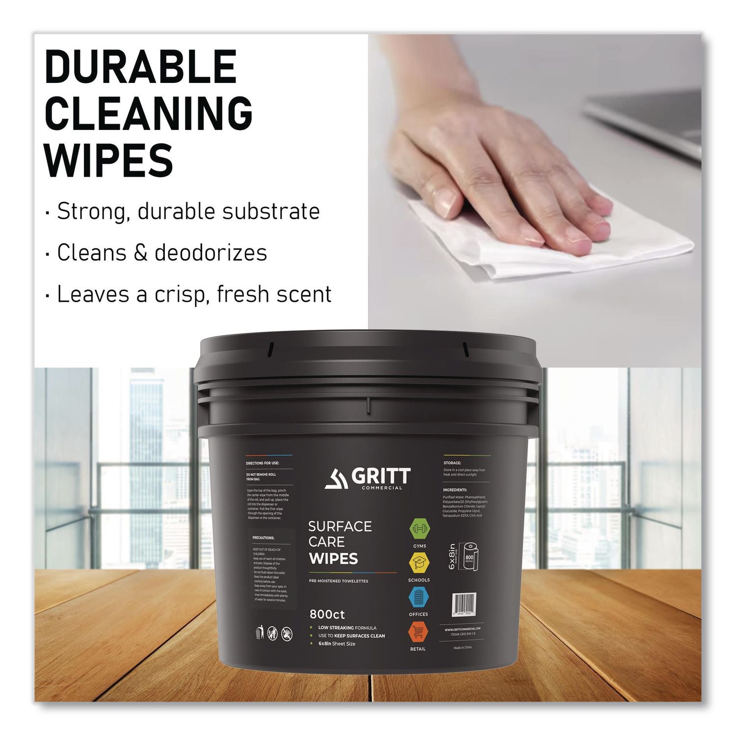 Surface Care Wipes, 1-Ply, 6 X 8, Fresh Scent, White, 800 Wipes/Bucket