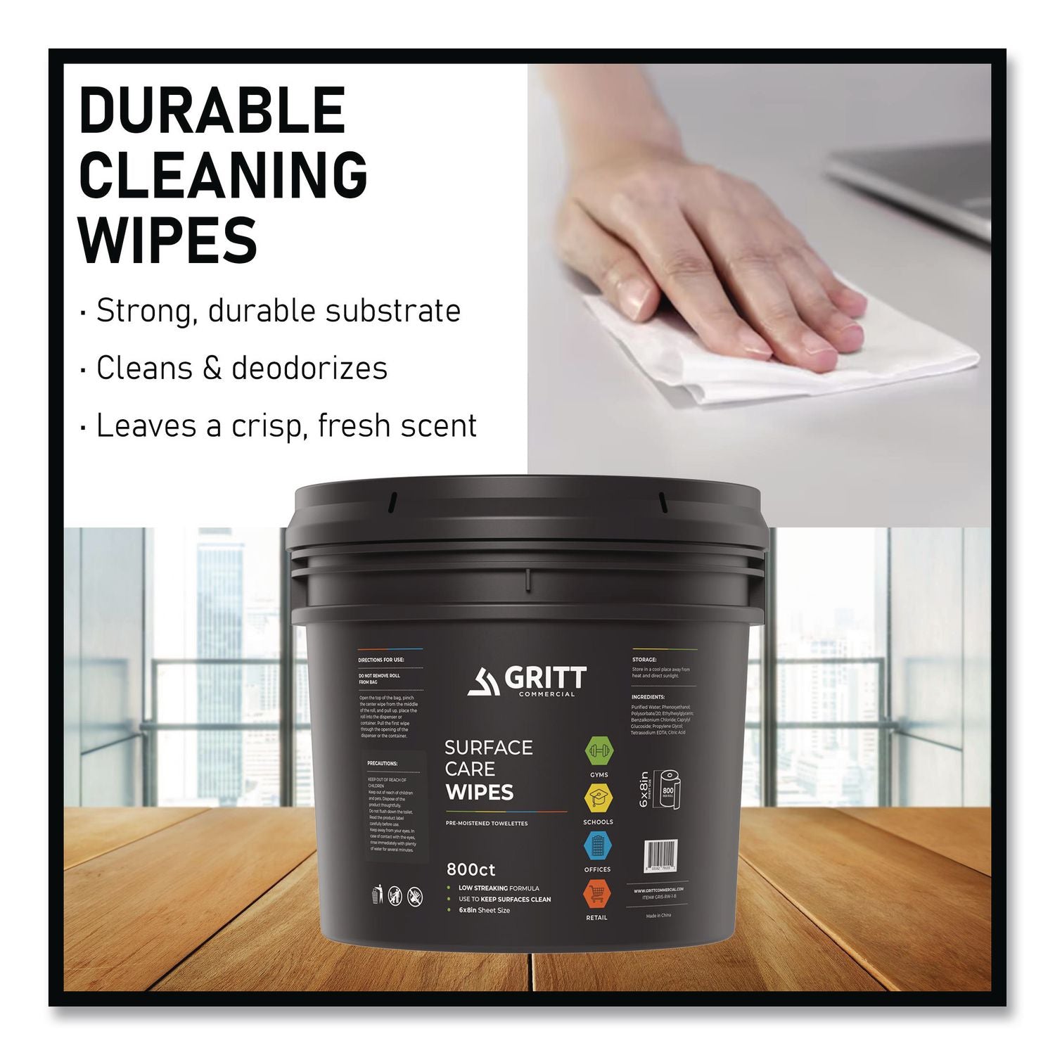 Surface Care Wipes, 1-Ply, 6 X 8, Fresh Scent, White, 800/Bucket, 4 Buckets/Carton