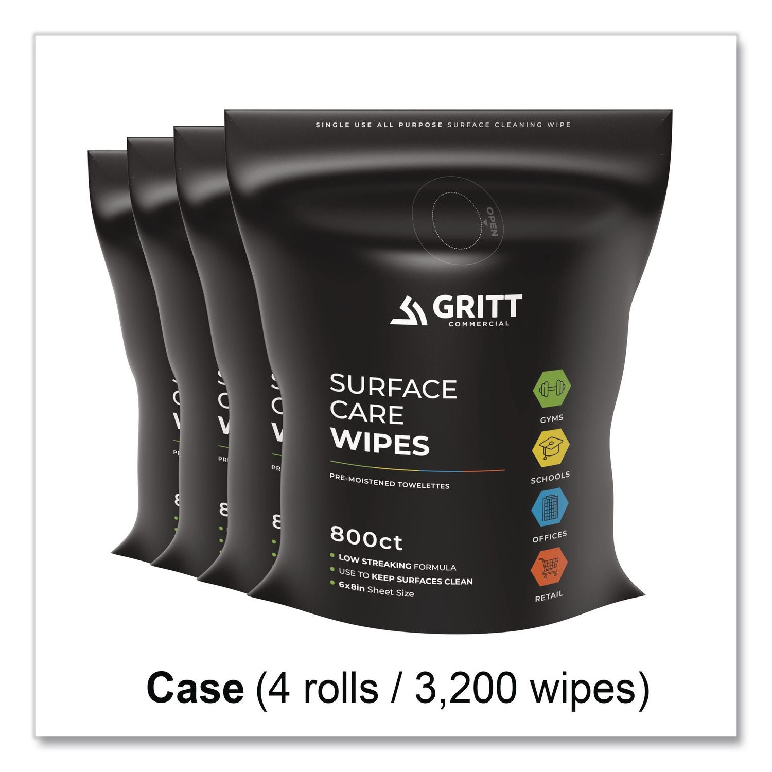 Surface Care Wipes, 1-Ply, 6 X 8, Fresh, White, 800/Pack, 4 Packs/Carton