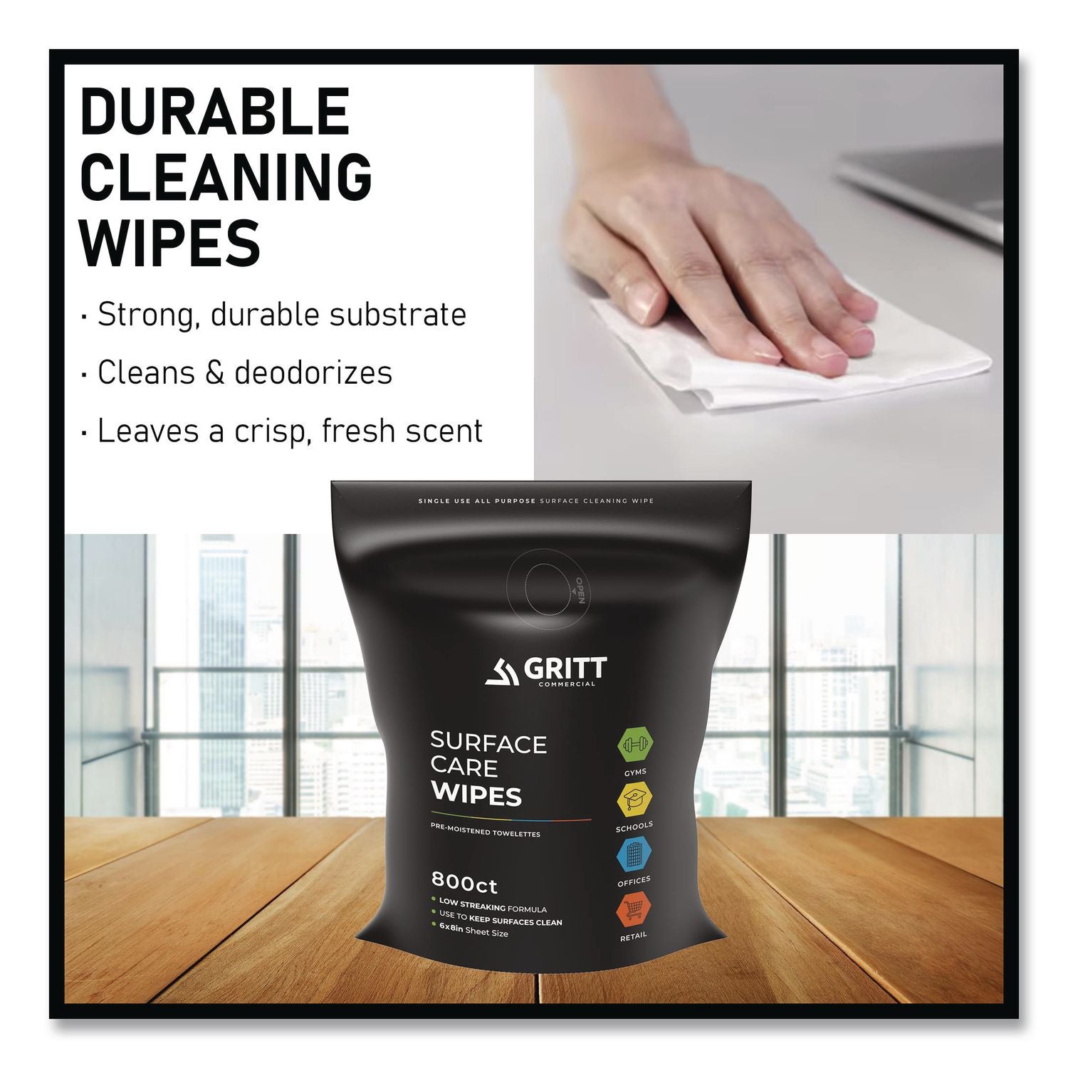 Surface Care Wipes, 1-Ply, 6 X 8, Fresh, White, 800/Pack, 4 Packs/Carton