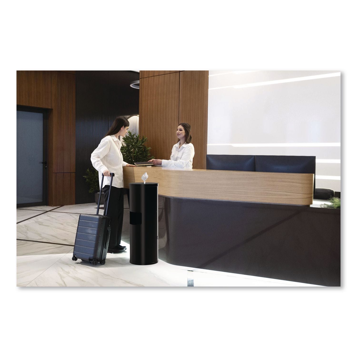 Floor Stand Wet Wipe Dispenser Station With 7 Gallon Built-In Trash Can, 13.1 X 13.1 X 36, Black