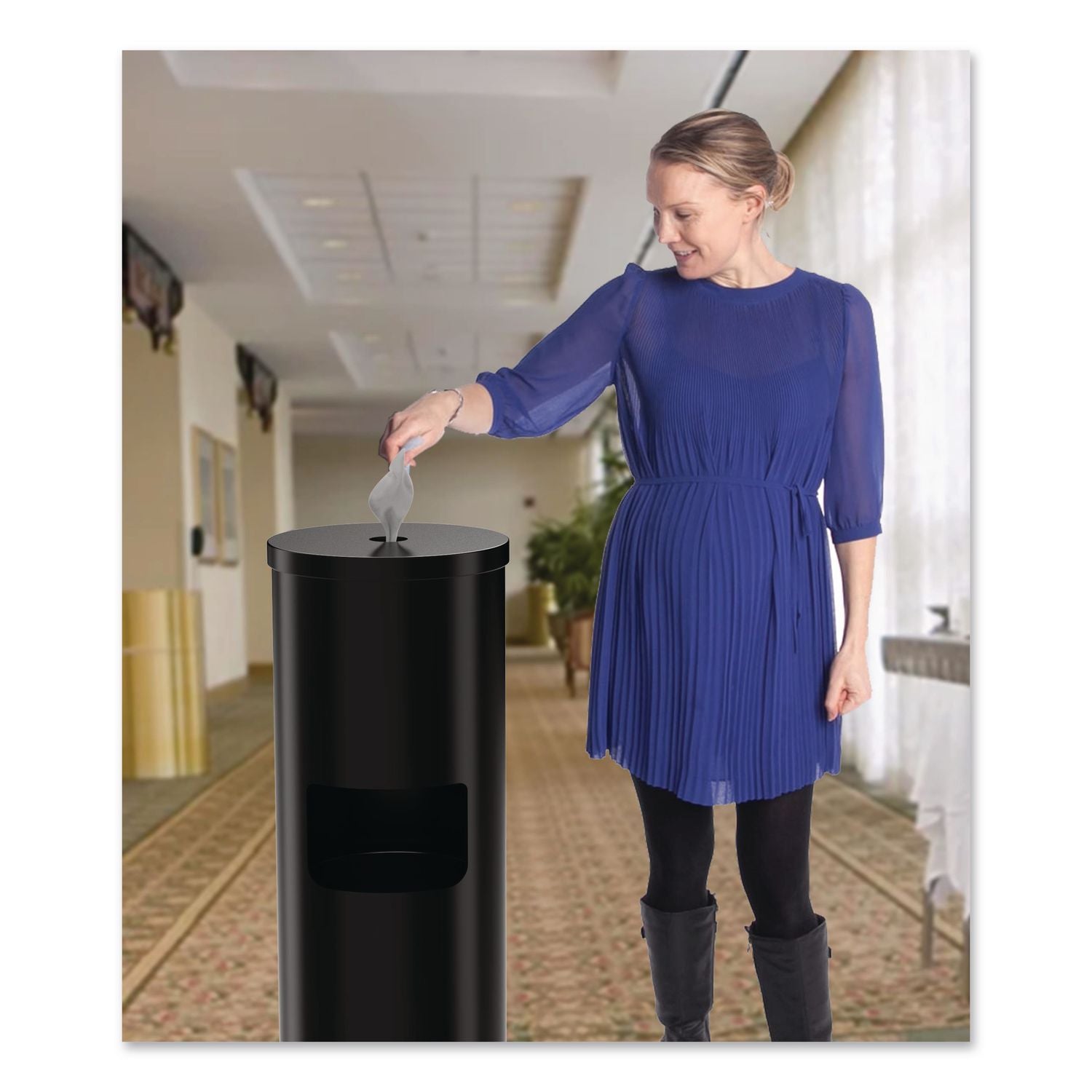 Floor Stand Wet Wipe Dispenser Station With 7 Gallon Built-In Trash Can, 13.1 X 13.1 X 36, Black