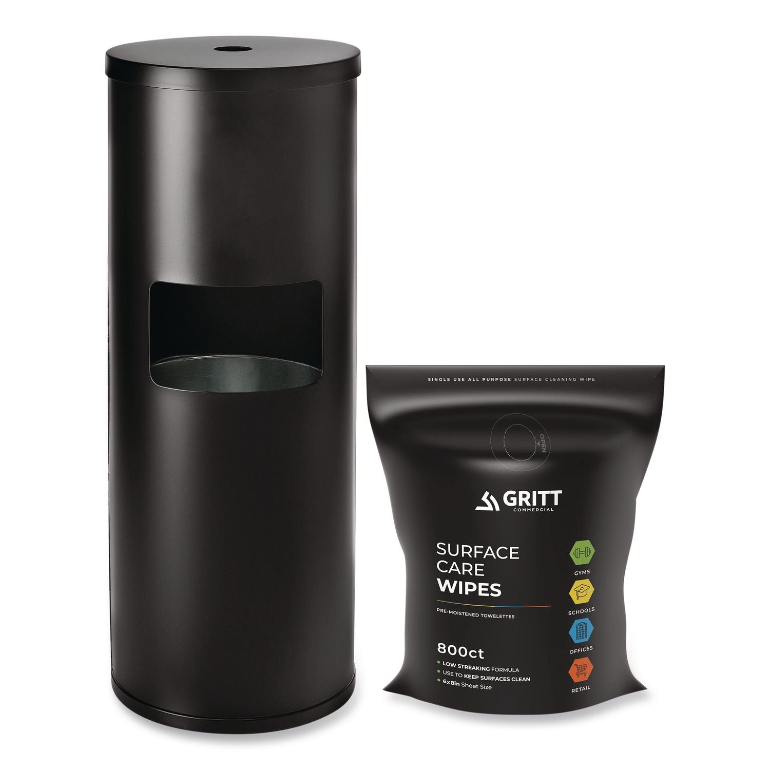 Dispenser And Wipes Starter Kit, 13.1 X 13.1 X 36, Black