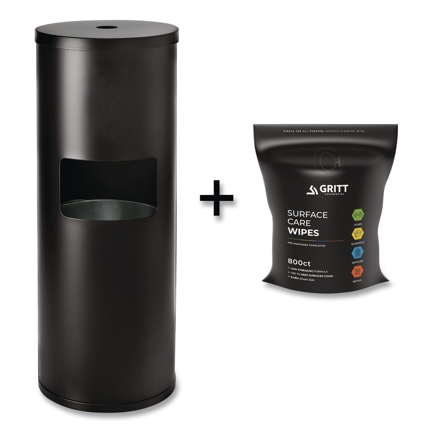 Dispenser And Wipes Starter Kit, 13.1 X 13.1 X 36, Black