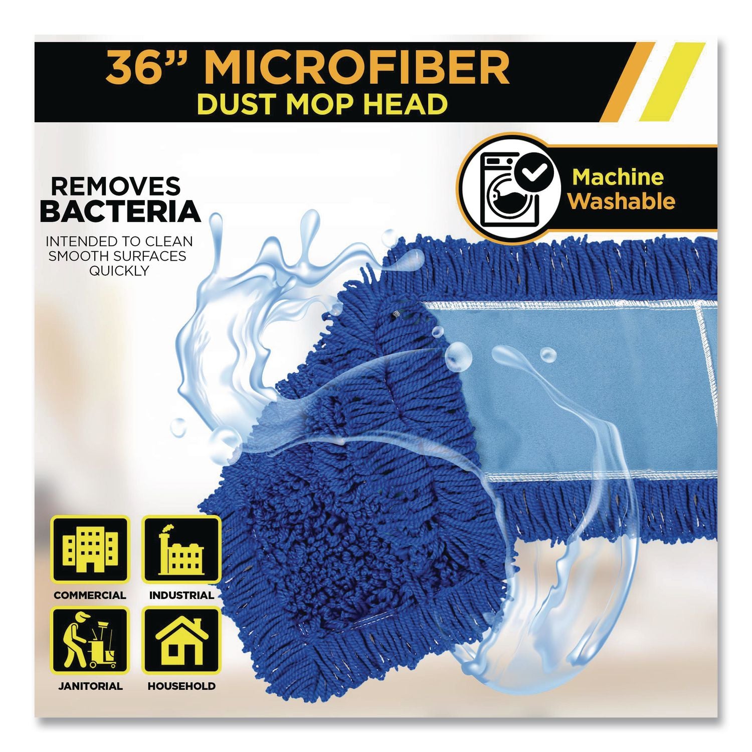 Microfiber Looped Dust Mop Pad Head, 36 X 5, Blue, 3/Pack