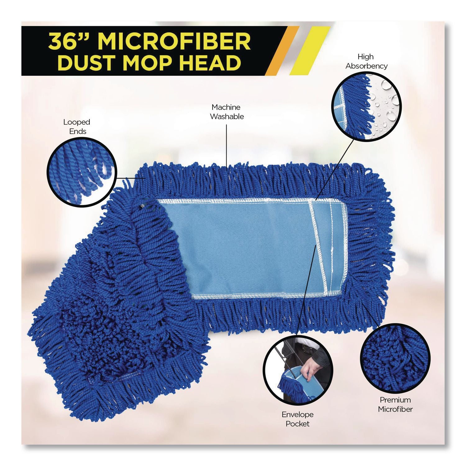 Microfiber Looped Dust Mop Pad Head, 36 X 5, Blue, 12/Carton