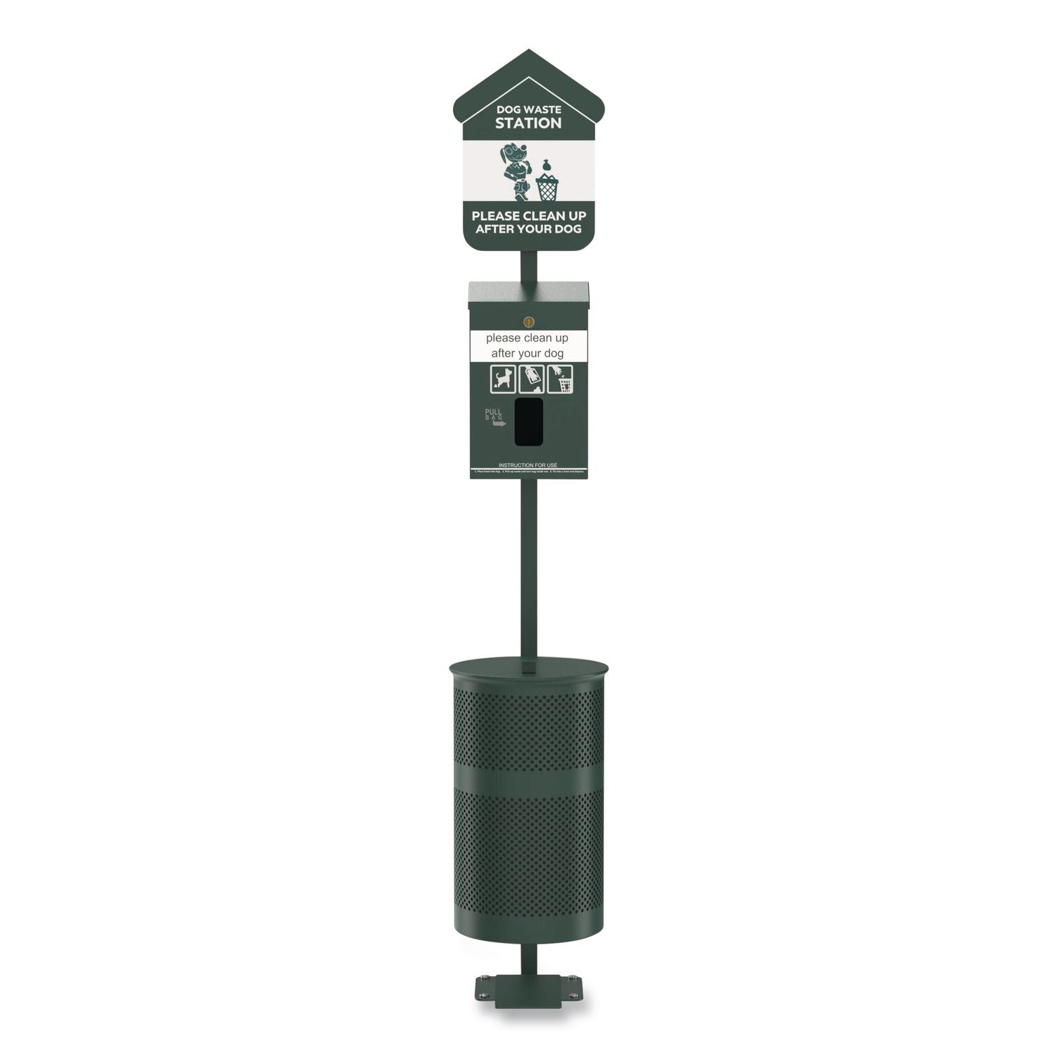 Pet Waste Station Kit With Foot Pedal, Header Bag Locking Dispenser, 11.5 Gallon Trash Can, Pole, And Glow-In-The-Dark Sign