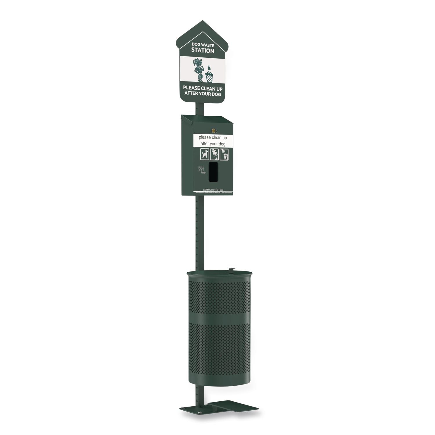 Pet Waste Station Kit With Foot Pedal, Header Bag Locking Dispenser, 11.5 Gallon Trash Can, Pole, And Glow-In-The-Dark Sign