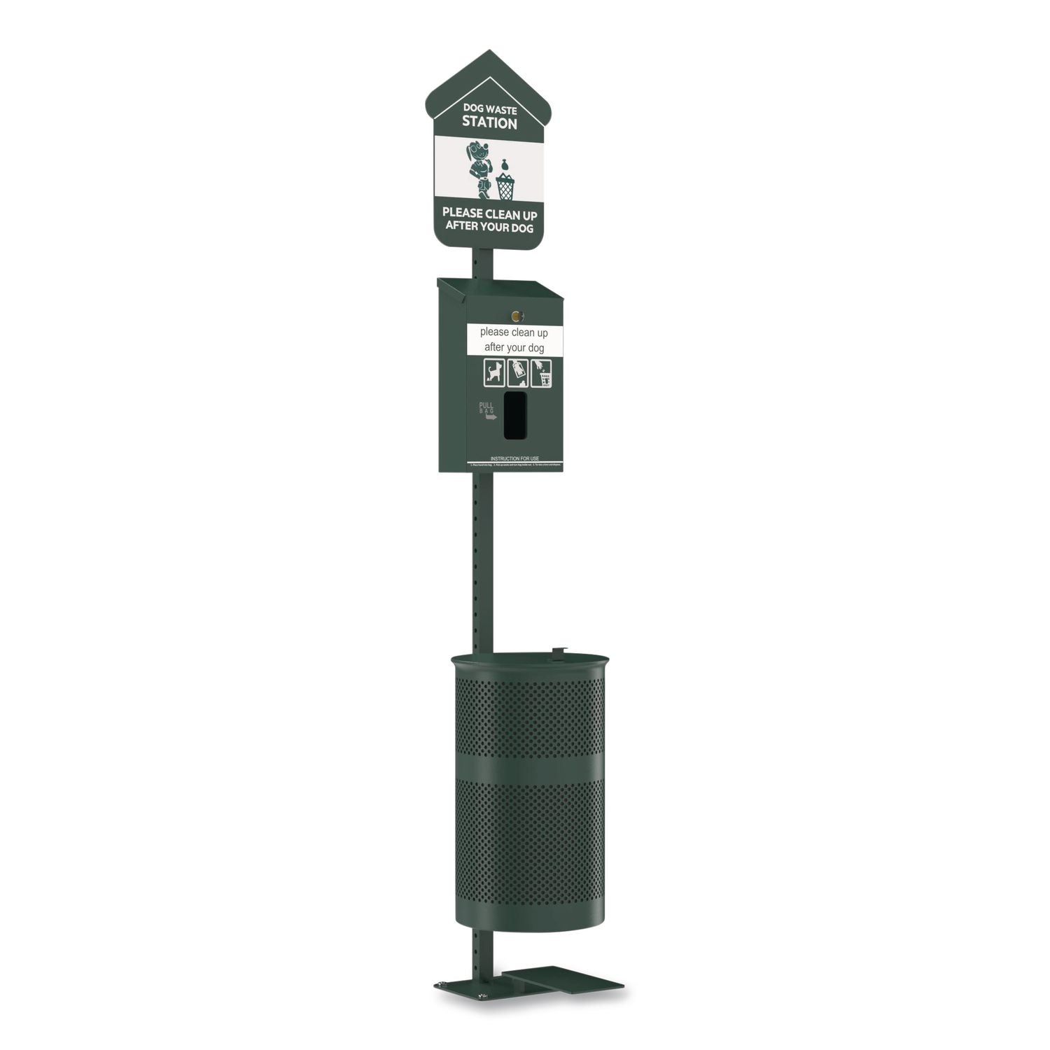 Pet Waste Station Kit With Foot Pedal, Header Bag Locking Dispenser, 11.5 Gallon Trash Can, Pole, And Glow-In-The-Dark Sign