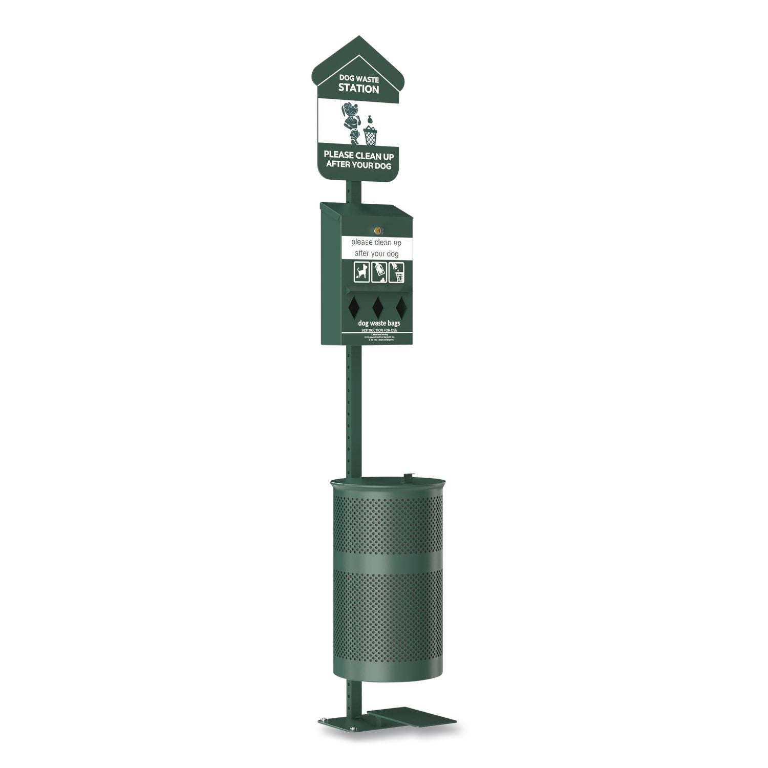 Pet Waste Station Kit With Foot Pedal, Roll Bag Locking Dispenser, 11.5 Gallon Trash Can, Pole, And Glow-In-The-Dark Sign