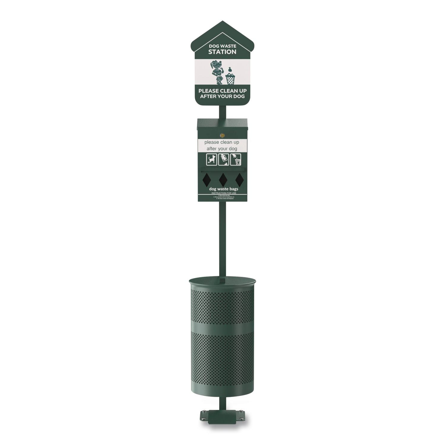 Pet Waste Station Kit With Foot Pedal, Roll Bag Locking Dispenser, 11.5 Gallon Trash Can, Pole, And Glow-In-The-Dark Sign