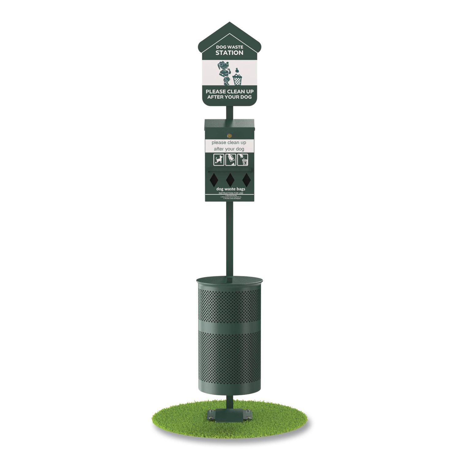Pet Waste Station Kit With Foot Pedal, Roll Bag Locking Dispenser, 11.5 Gallon Trash Can, Pole, And Glow-In-The-Dark Sign