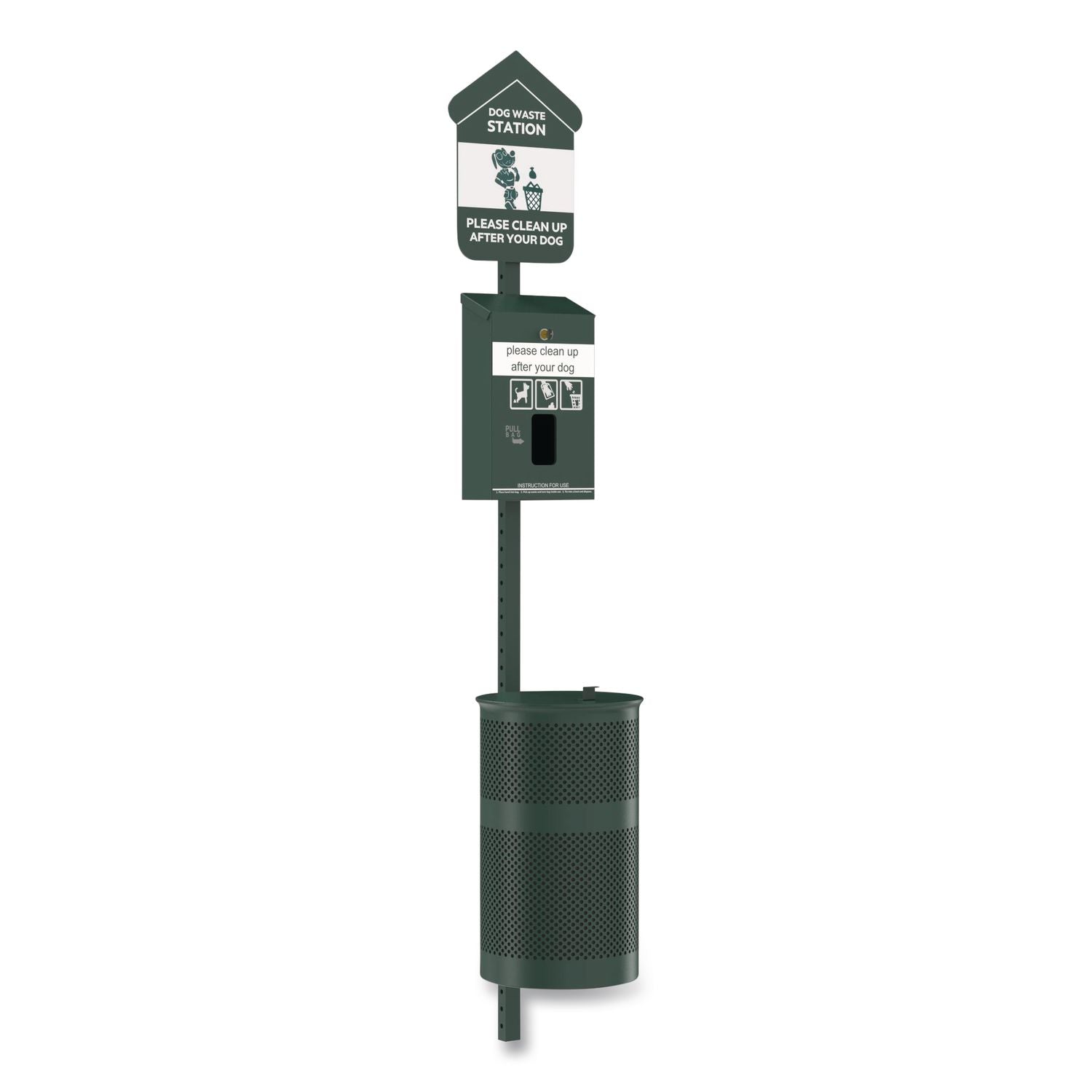 Pet Waste Station Kit With Header Bag Locking Dispenser, 11.5 Gallon Round Lidded Trash Can, Pole, And Glow-In-The-Dark Sign