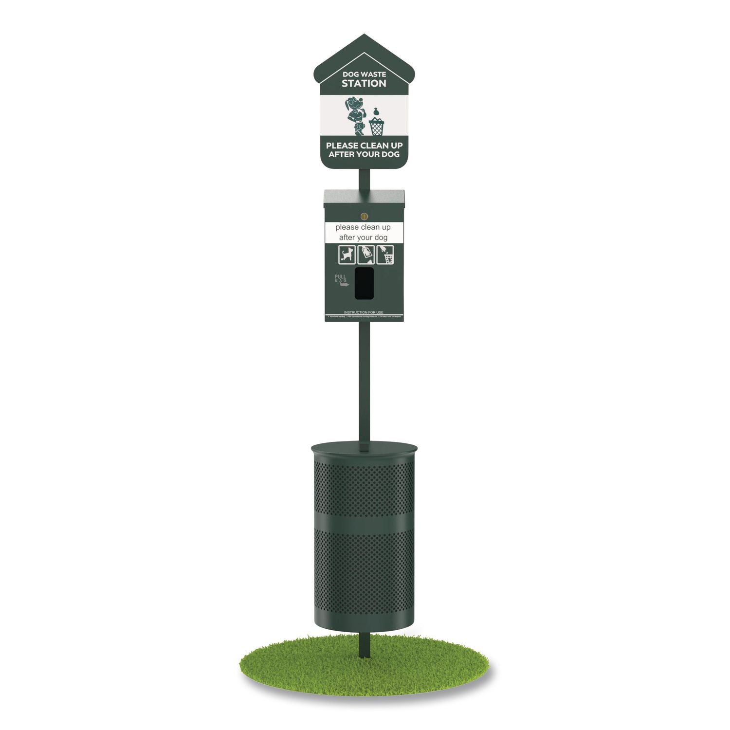 Pet Waste Station Starter Kit With Header Bag Dispenser, Bags And Liners, 11.5 Gal, Top Door, Green