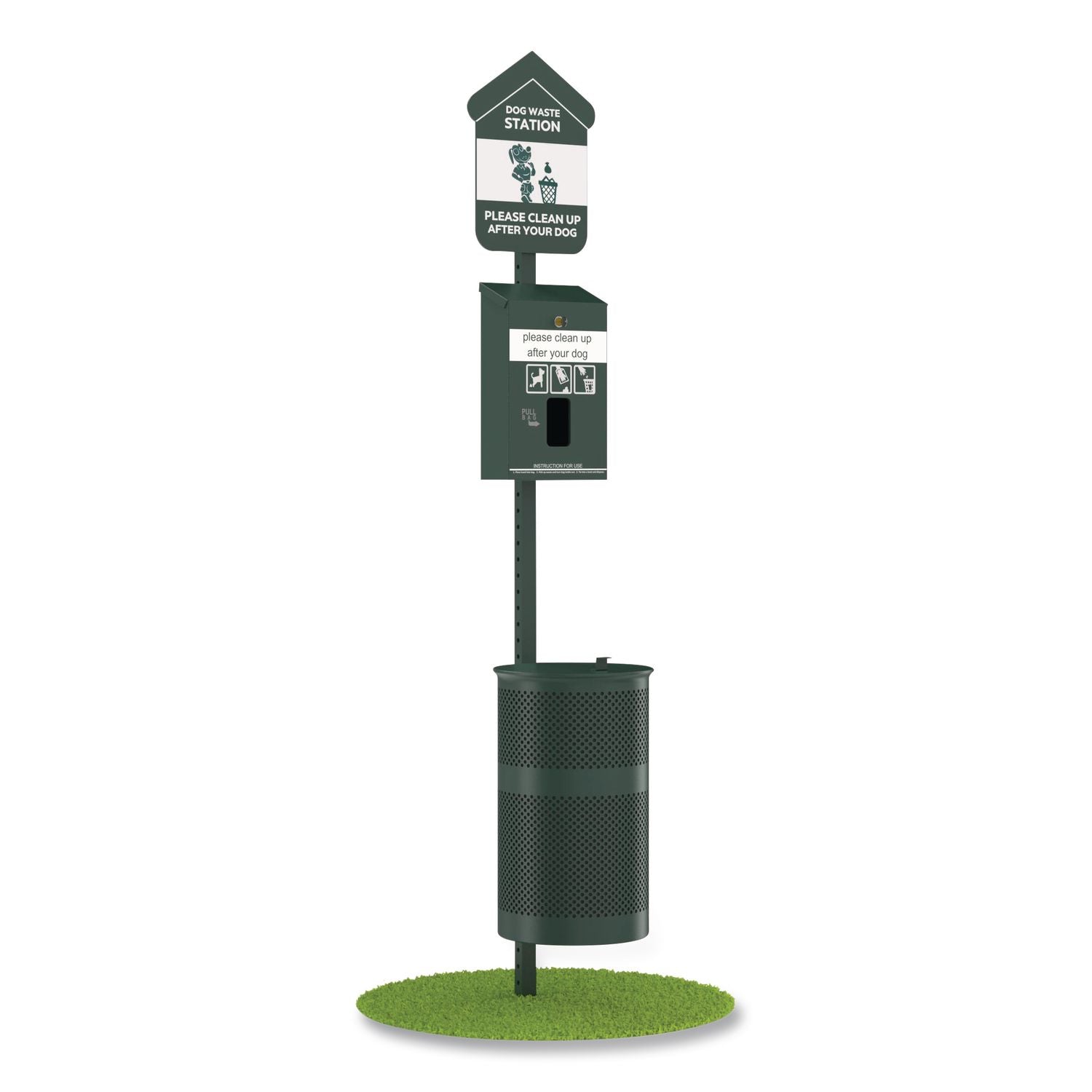 Pet Waste Station Starter Kit With Header Bag Dispenser, Bags And Liners, 11.5 Gal, Top Door, Green