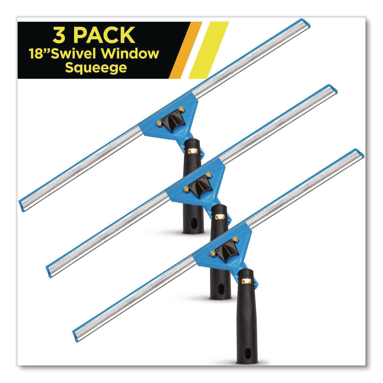 Swivel Window Squeegee With Quick Release, 18" Wide Blade, 3/Pack