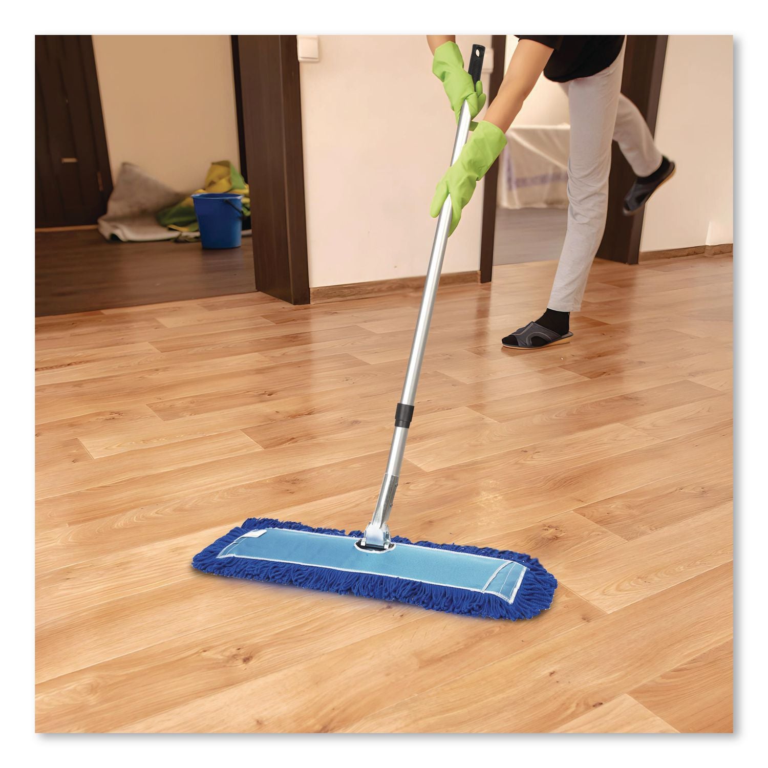 All-In-One Microfiber Dust Mop Set With Telescopic Handle, 36 X 5, Blue Microfiber Head, 40" To 72" Silver Aluminum Handle