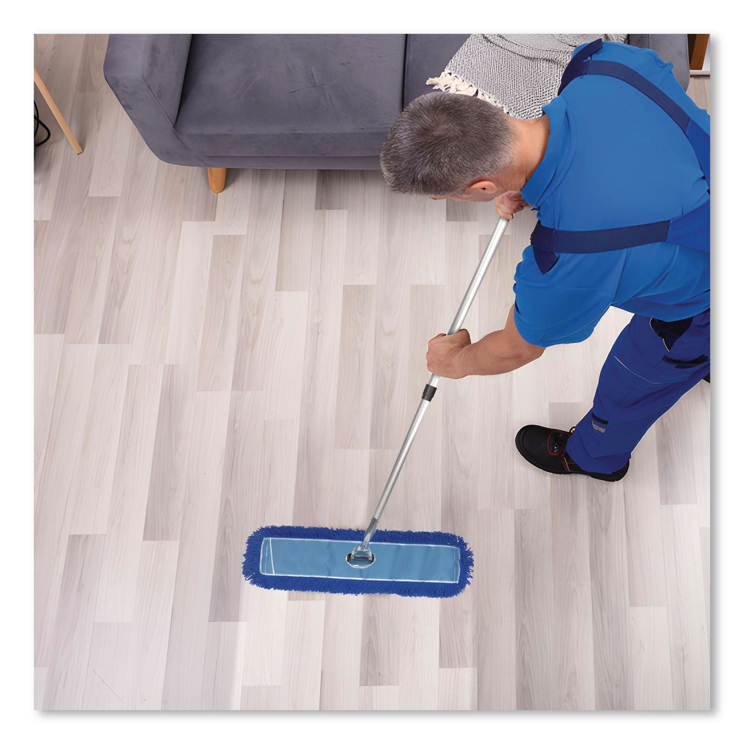 All-In-One Microfiber Dust Mop Set With Telescopic Handle, 36 X 5, Blue Microfiber Head, 40" To 72" Silver Aluminum Handle