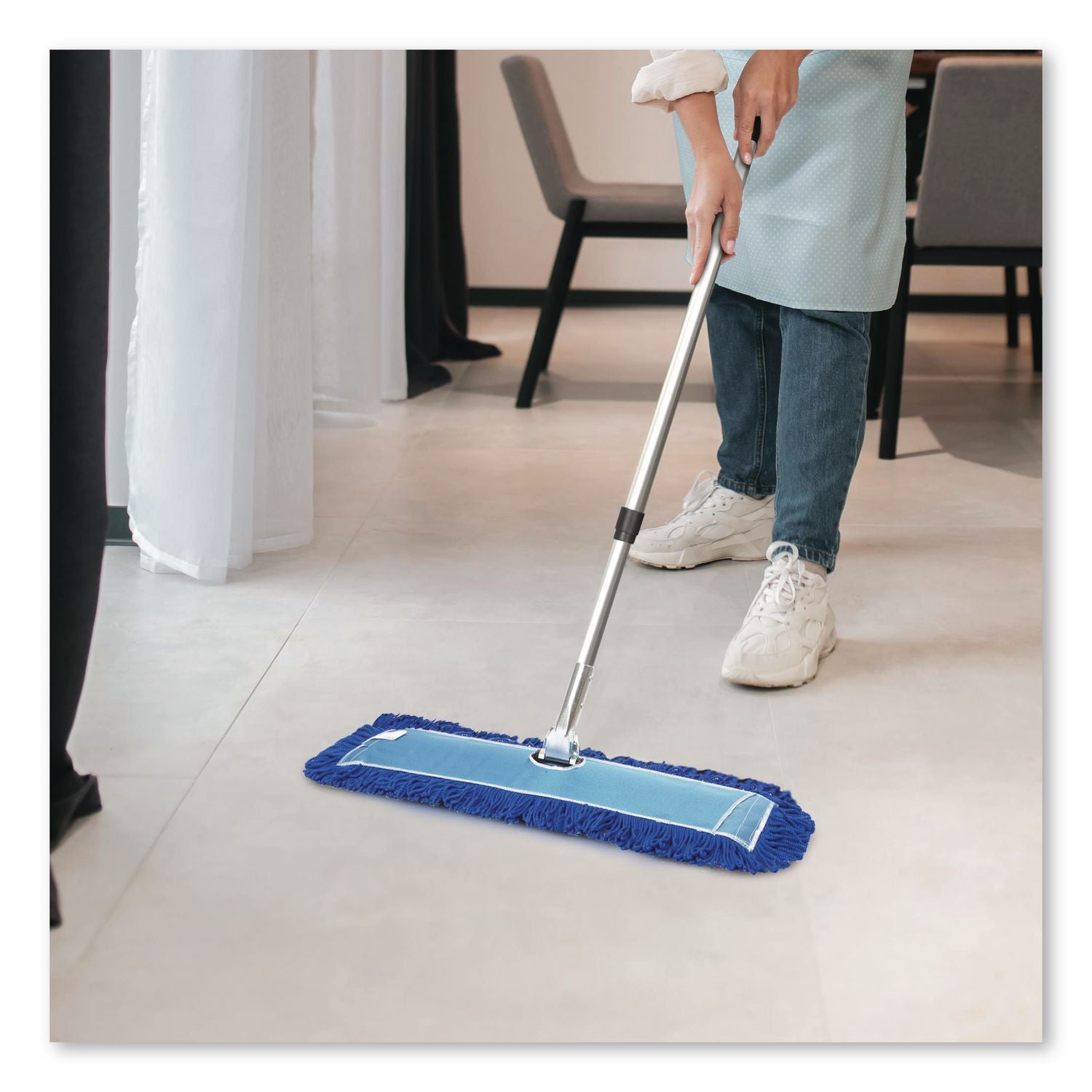 All-In-One Microfiber Dust Mop Set With Telescopic Handle, 36 X 5, Blue Microfiber Head, 72" Silver Aluminum Handle, 4/Kit