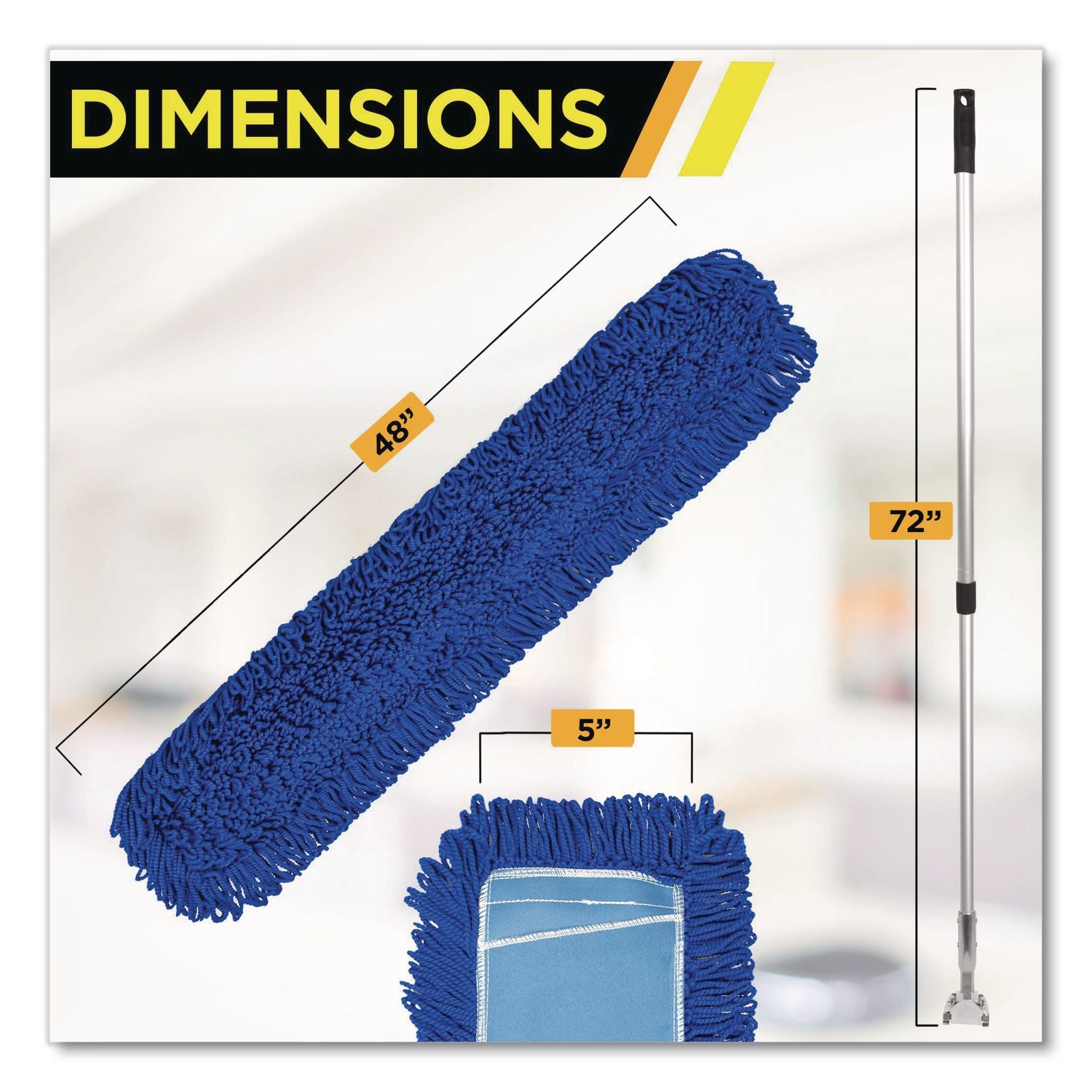 All-In-One Microfiber Dust Mop Set With Telescopic Handle, 48 X 5, Blue Microfiber Head, 40" To 72" Silver Aluminum Handle