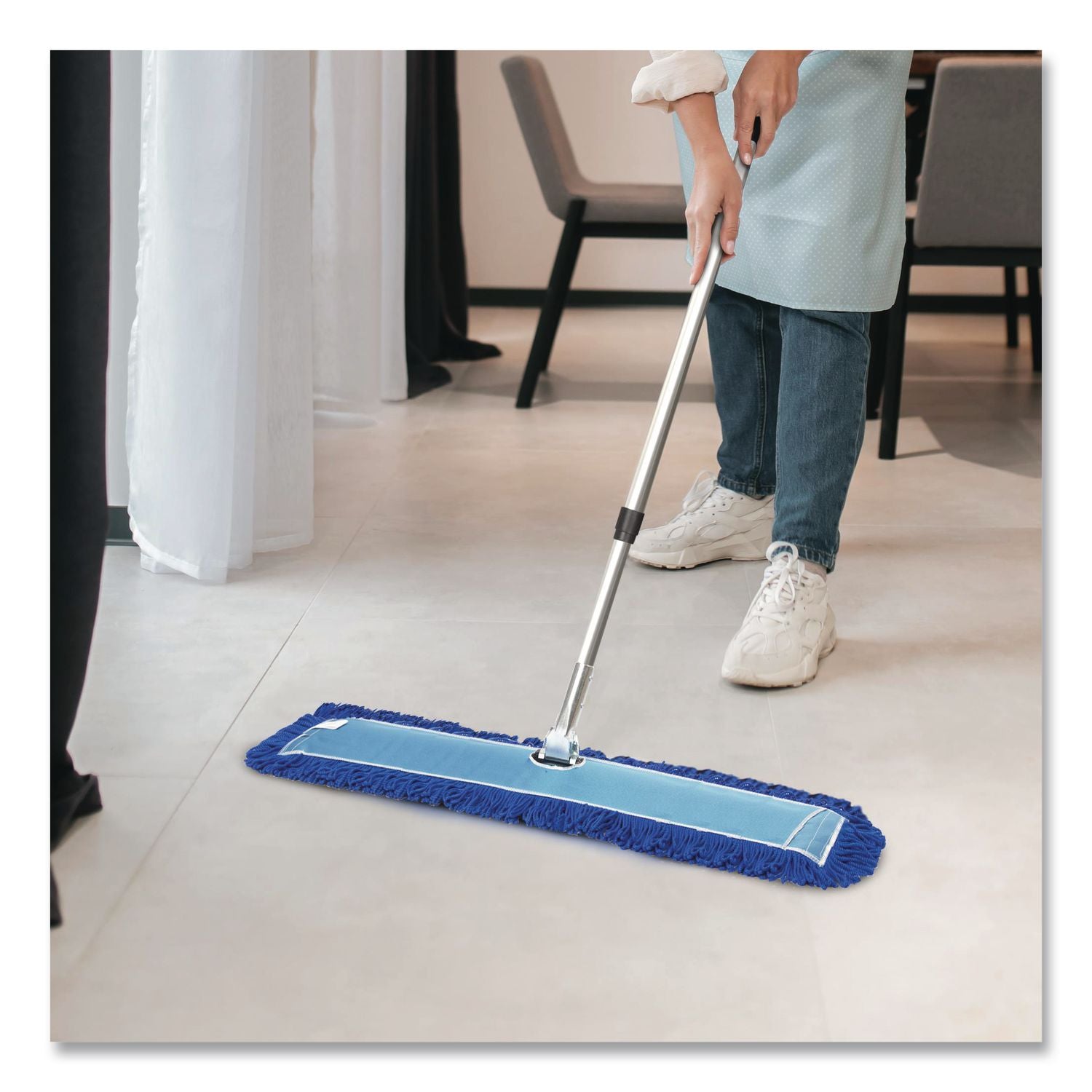 All-In-One Microfiber Dust Mop Set With Telescopic Handle, 48 X 5, Blue Microfiber Head, 40" To 72" Silver Aluminum Handle