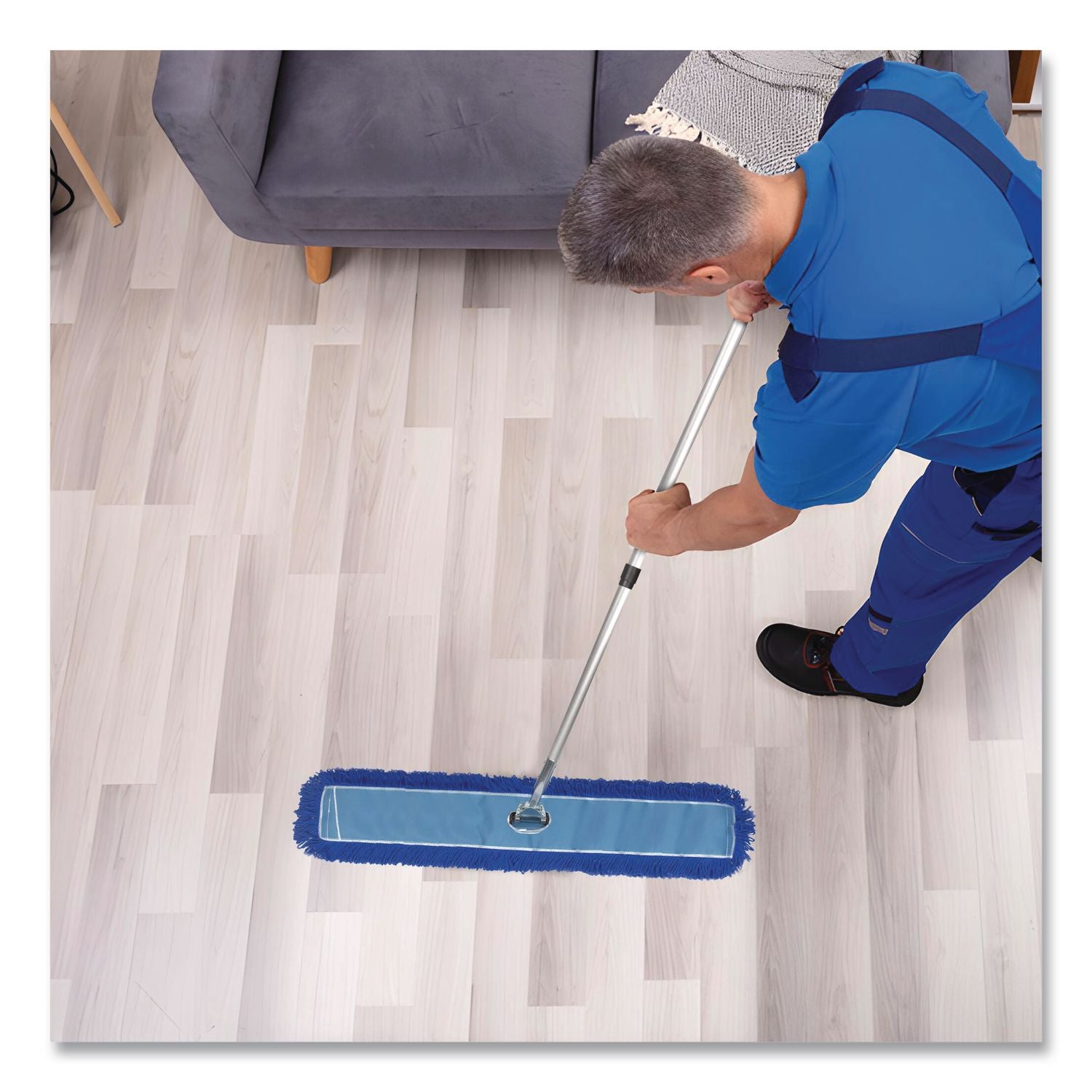 All-In-One Microfiber Dust Mop Set With Telescopic Handle, 48 X 5, Blue Microfiber Head, 40" To 72" Silver Aluminum Handle