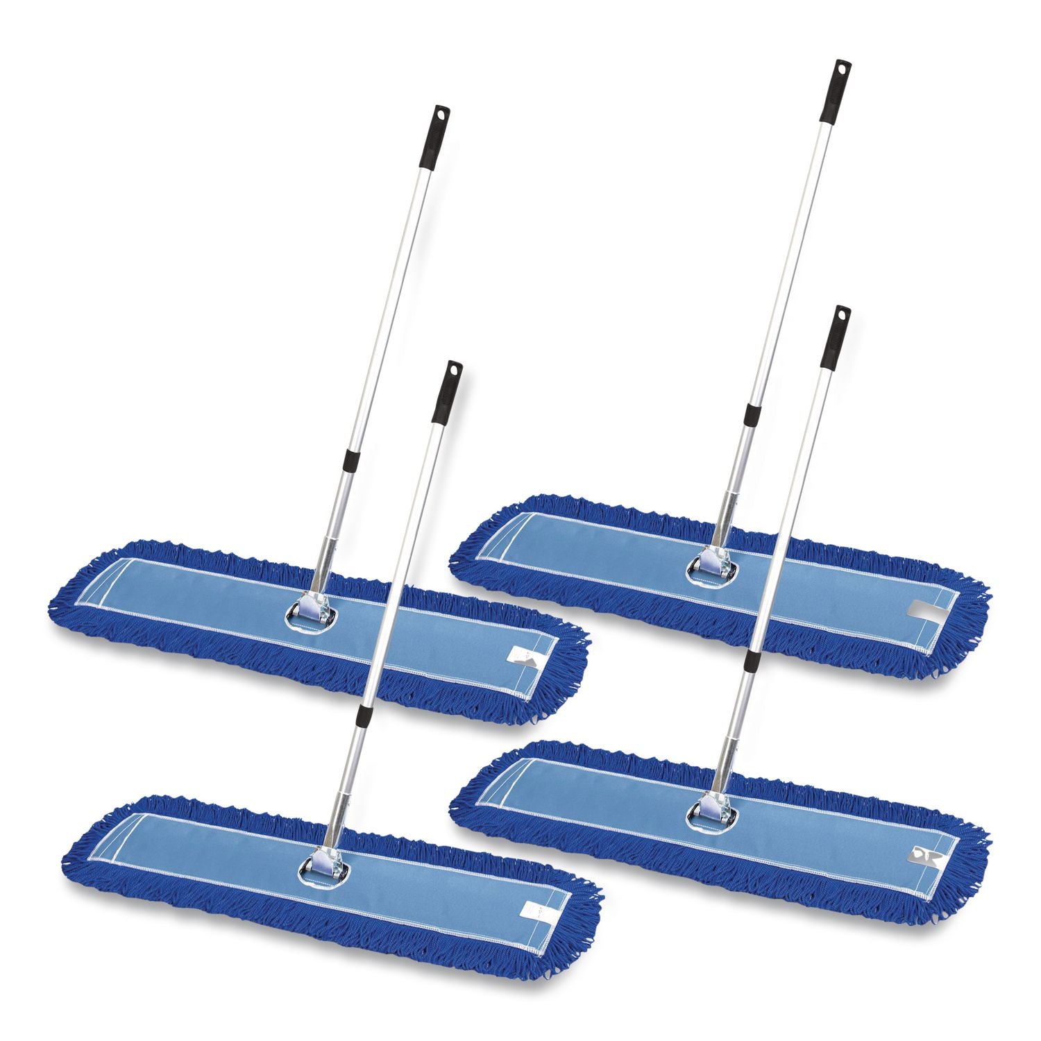 All-In-One Microfiber Dust Mop Set With Telescopic Handle, 48 X 5, Blue Microfiber Head, 72" Silver Aluminum Handle, 4/Kit