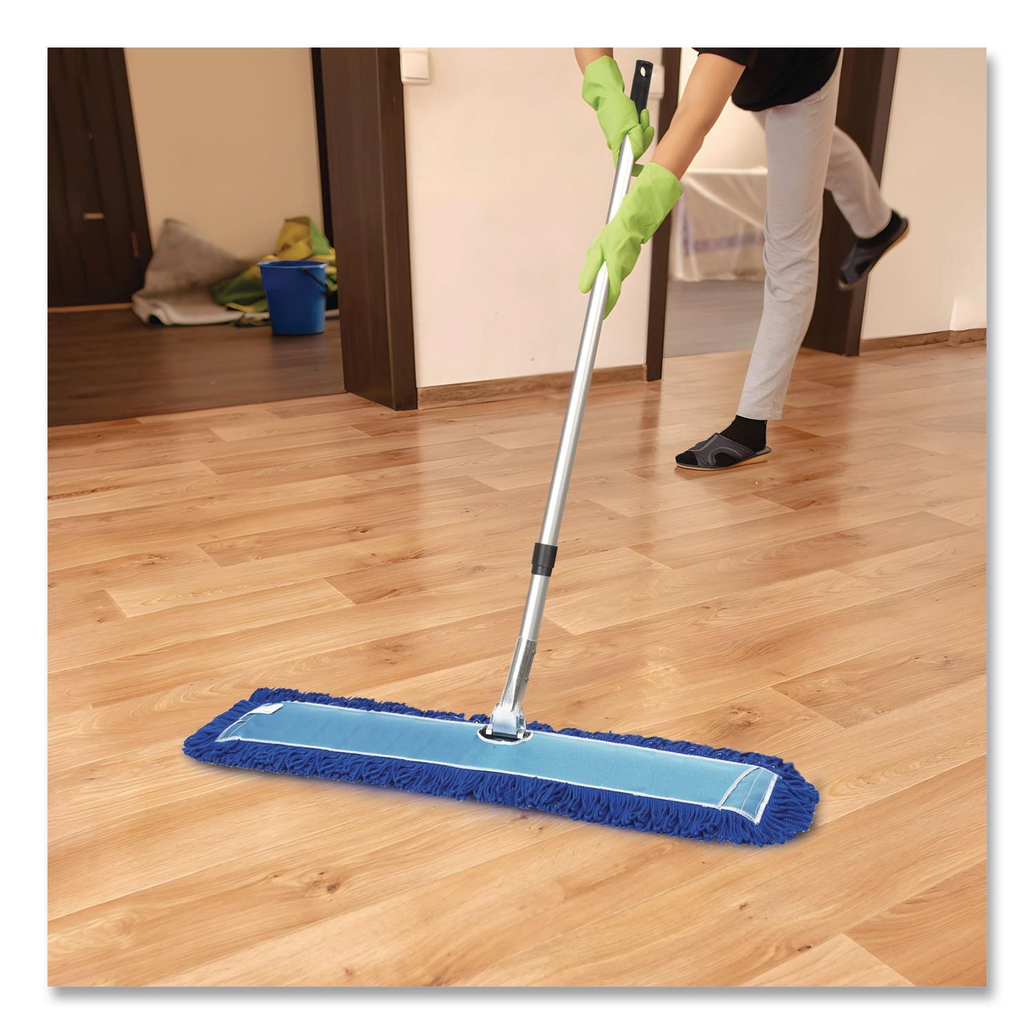 All-In-One Microfiber Dust Mop Set With Telescopic Handle, 48 X 5, Blue Microfiber Head, 72" Silver Aluminum Handle, 4/Kit