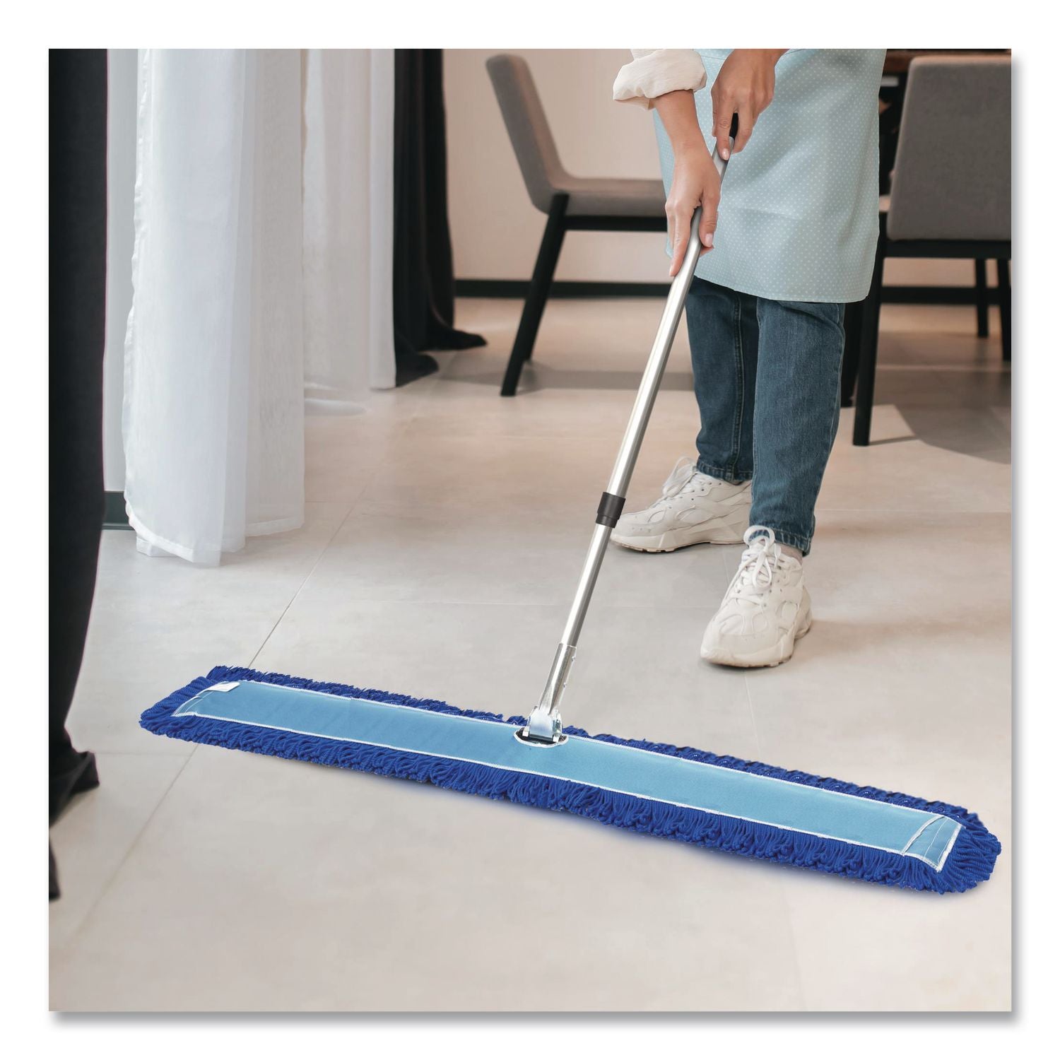 All-In-One Microfiber Dust Mop Set With Telescopic Handle, 60 X 5, Blue Microfiber Head, 40" To 72" Silver Aluminum Handle