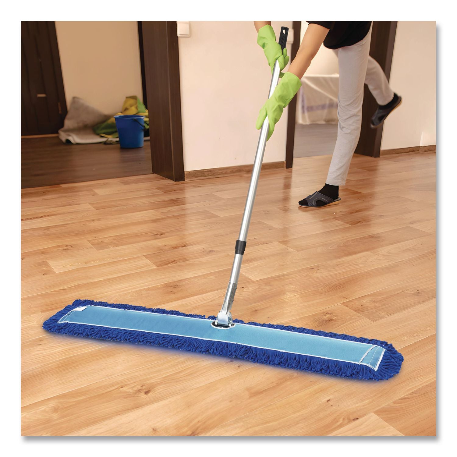 All-In-One Microfiber Dust Mop Set With Telescopic Handle, 60 X 5, Blue Microfiber Head, 40" To 72" Silver Aluminum Handle