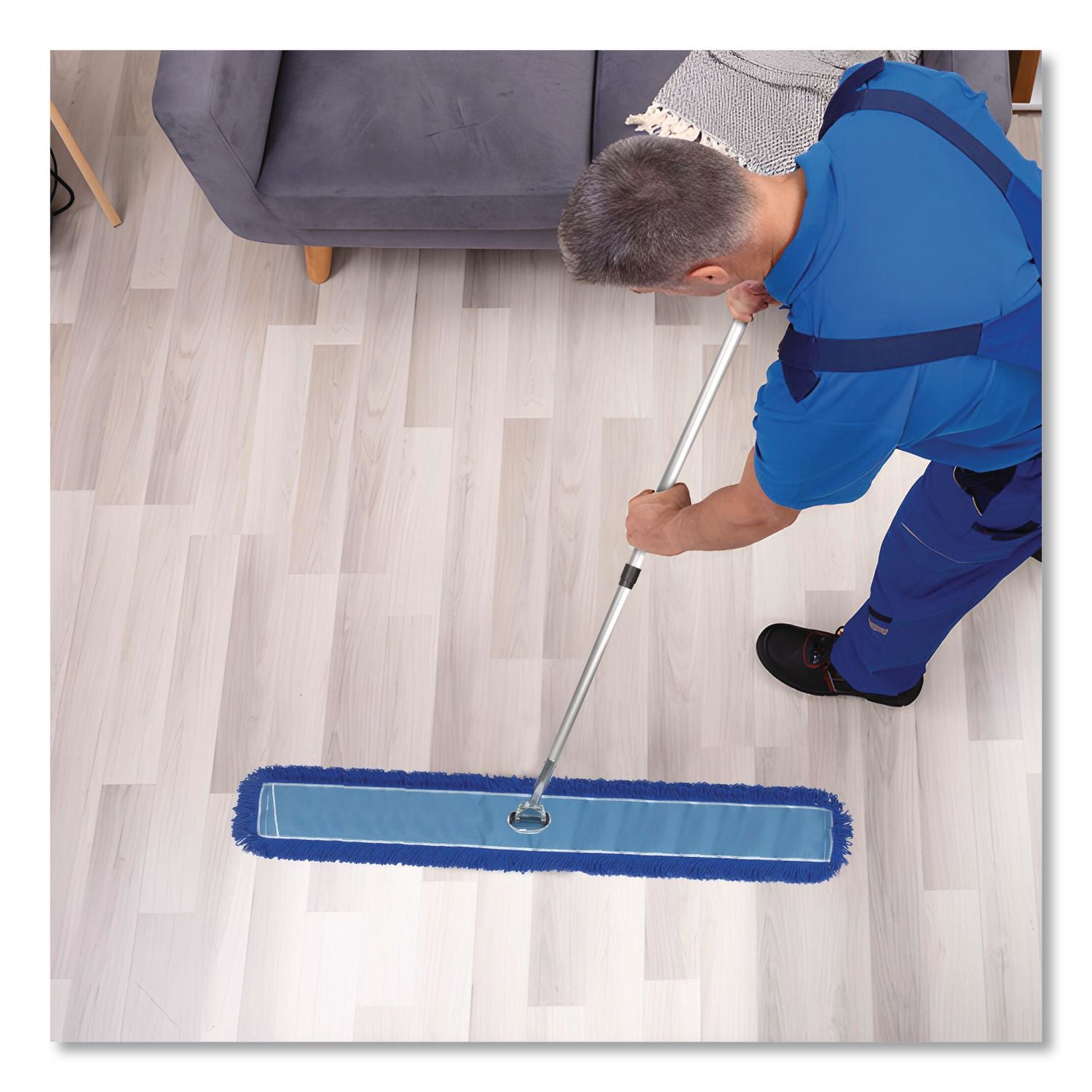 All-In-One Microfiber Dust Mop Set With Telescopic Handle, 60 X 5, Blue Microfiber Head, 40" To 72" Silver Aluminum Handle
