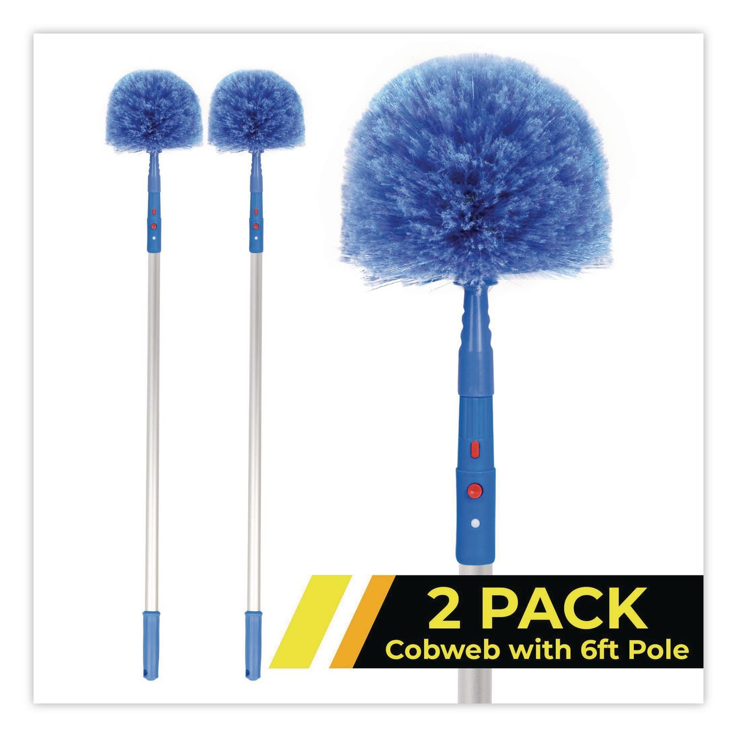 Cobweb/Corner Duster Brush With Telescopic Pole, 3 Ft To 6 Ft Handle, 2/Kit