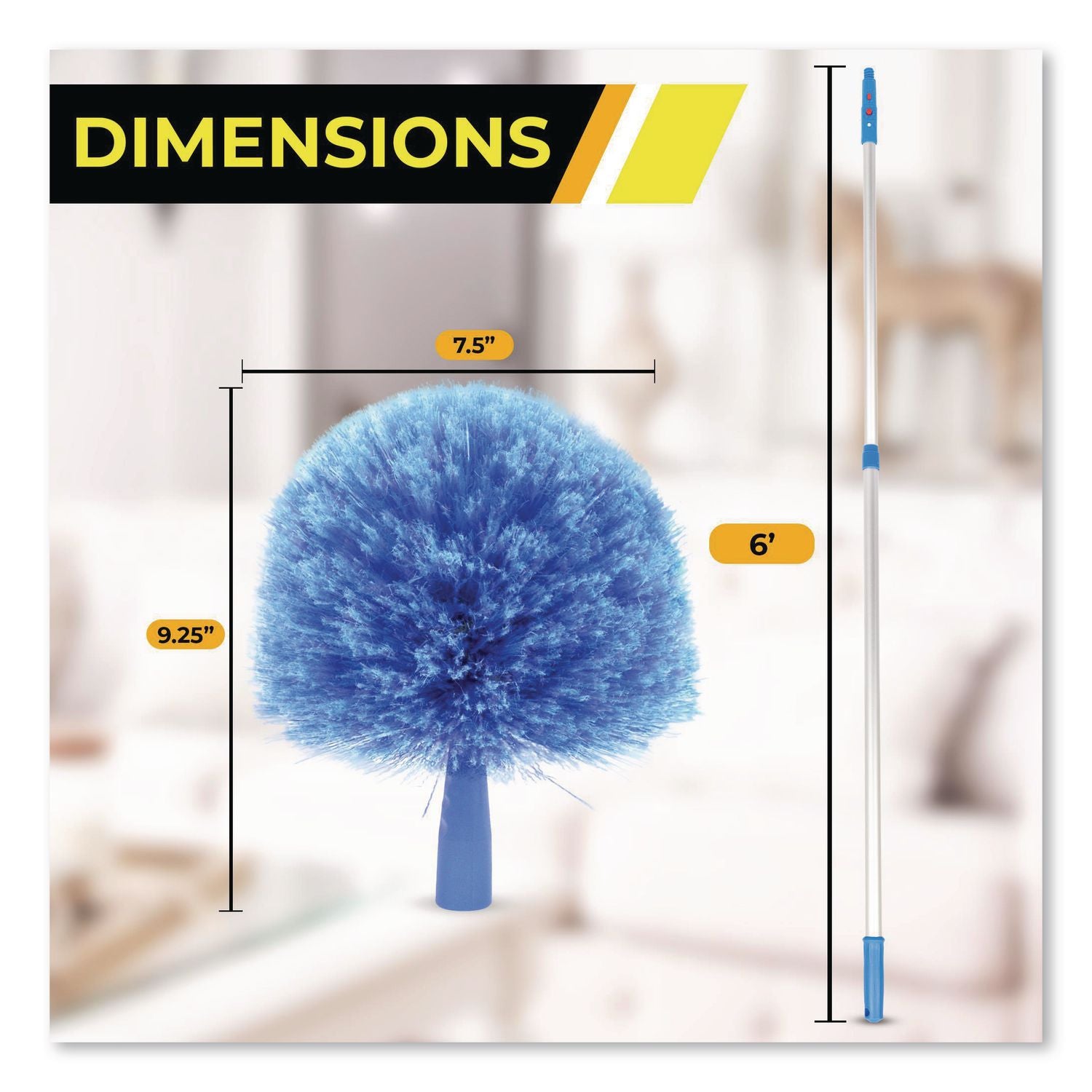 Cobweb/Corner Duster Brush With Telescopic Pole, 3 Ft To 6 Ft Handle, 3/Kit