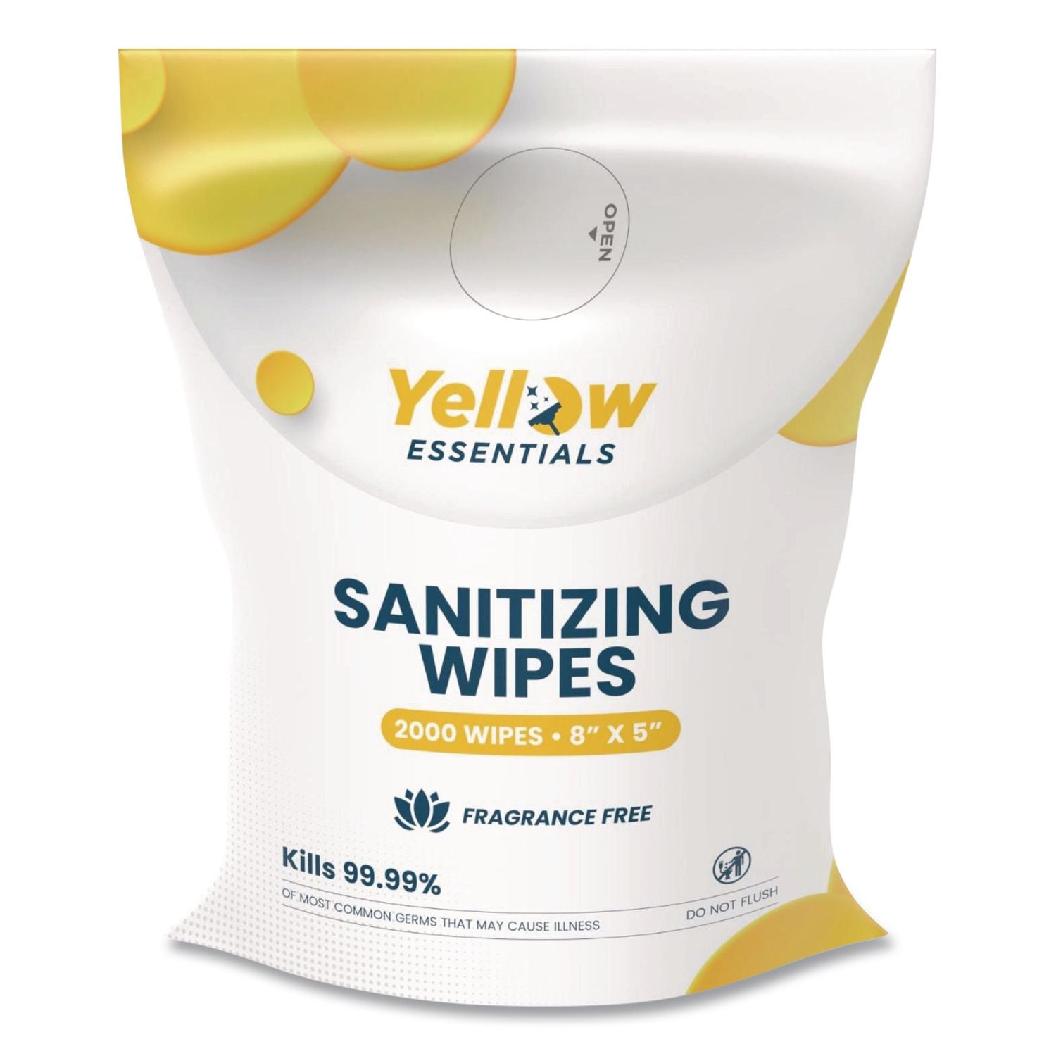 Yellow Essentials Sanitizing Wipes, 5 X 8, Unscented, White, 2, 000 Wipes