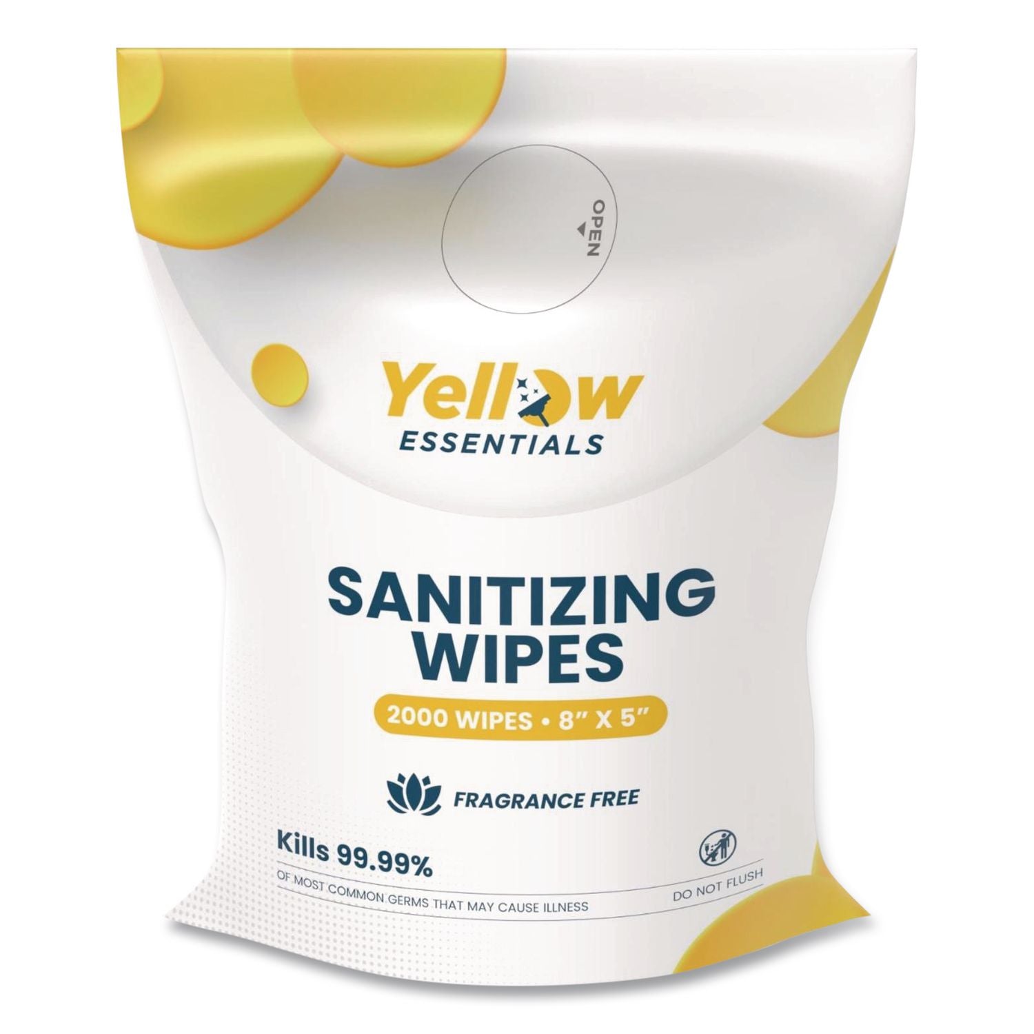 Yellow Essentials Sanitizing Wipes, 5 X 8, Unscented, White, 2, 000/Refill Bag, 4 Refill Bags/Carton