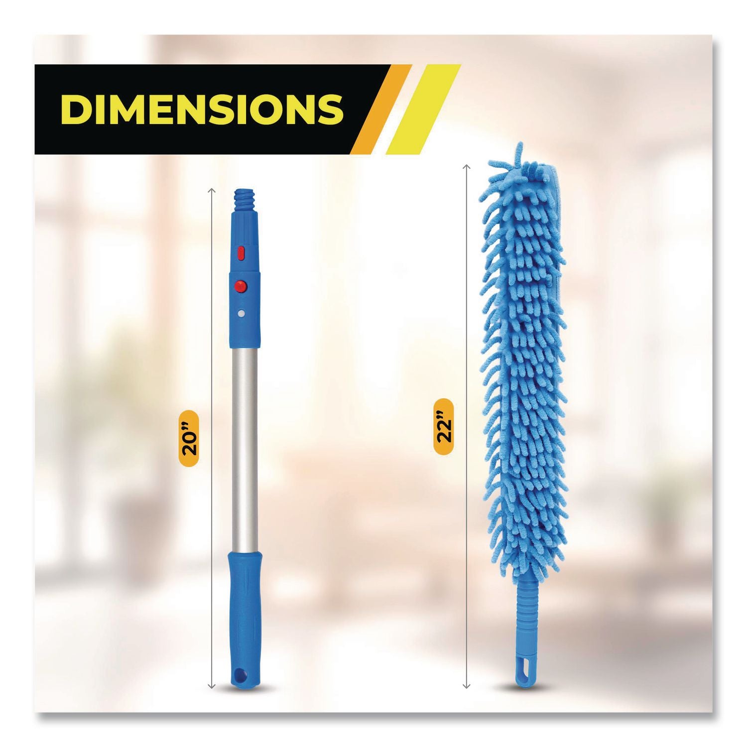 Flexible Wand Duster With Microfiber And Chenille Sleeve And 20" Pole