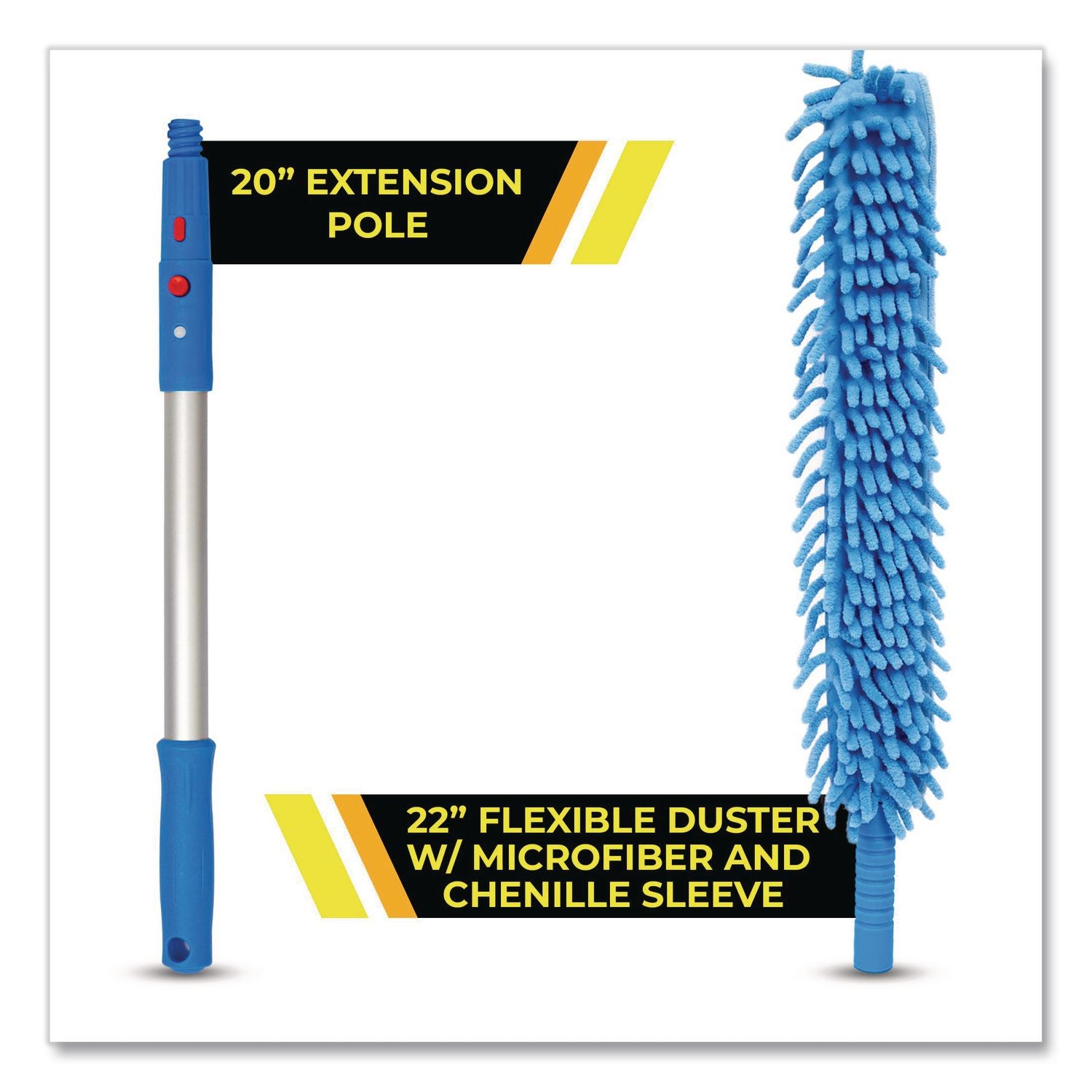 Flexible Wand Duster With Microfiber And Chenille Sleeve And 20" Pole, 2/Kit