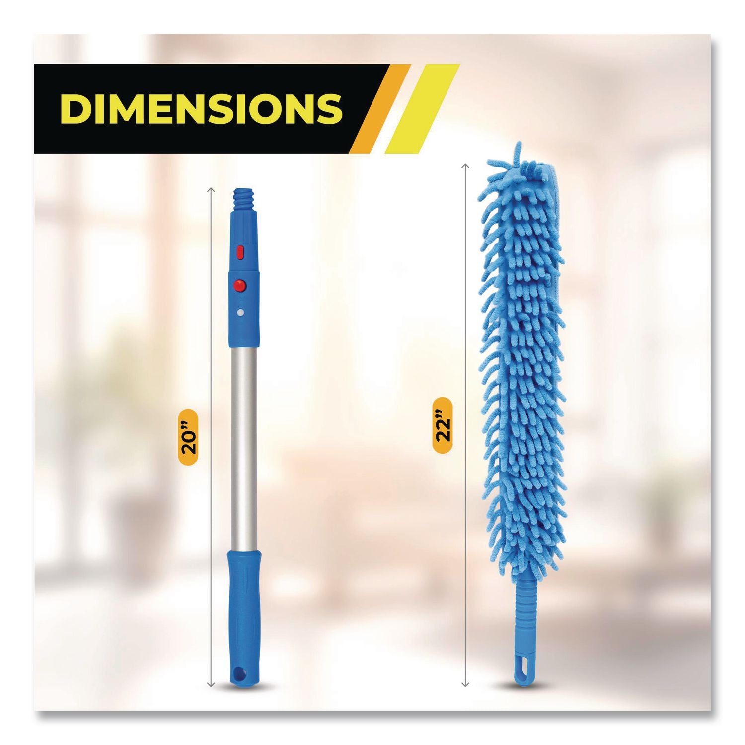 Flexible Wand Duster With Microfiber And Chenille Sleeve And 20" Pole, 3/Kit