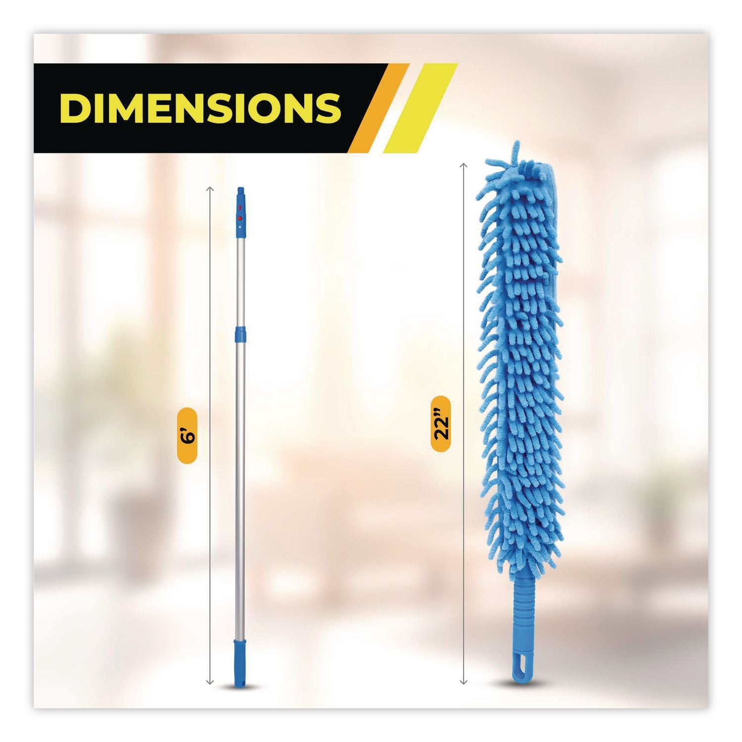 Flexible Wand Duster With Microfiber And Chenille Sleeve And 6 Ft Telescopic Pole, 3/Kit