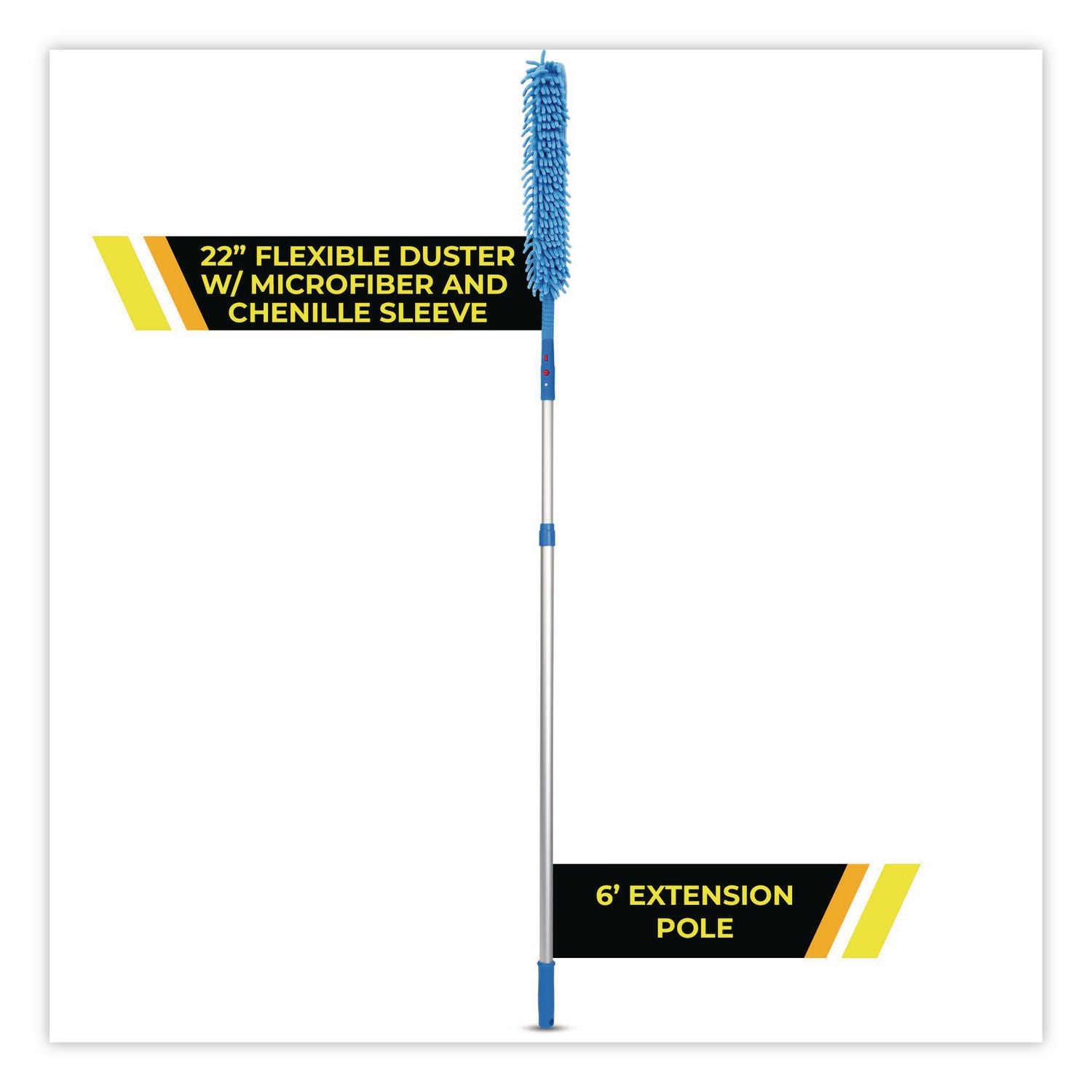 Flexible Wand Duster With Microfiber And Chenille Sleeve And 6 Ft Telescopic Pole, 3/Kit