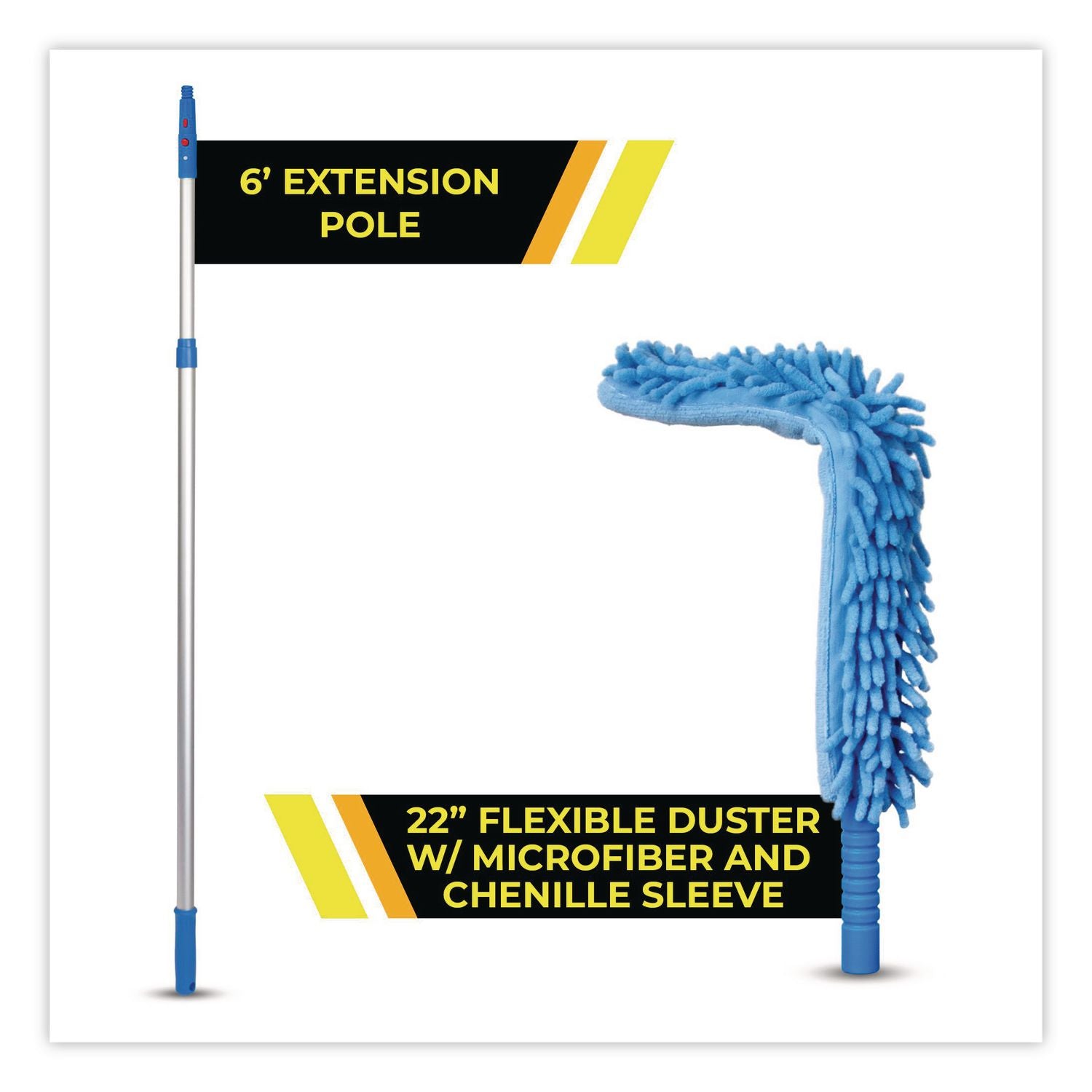 Flexible Wand Duster With Microfiber And Chenille Sleeve And 6 Ft Telescopic Pole, 3/Kit
