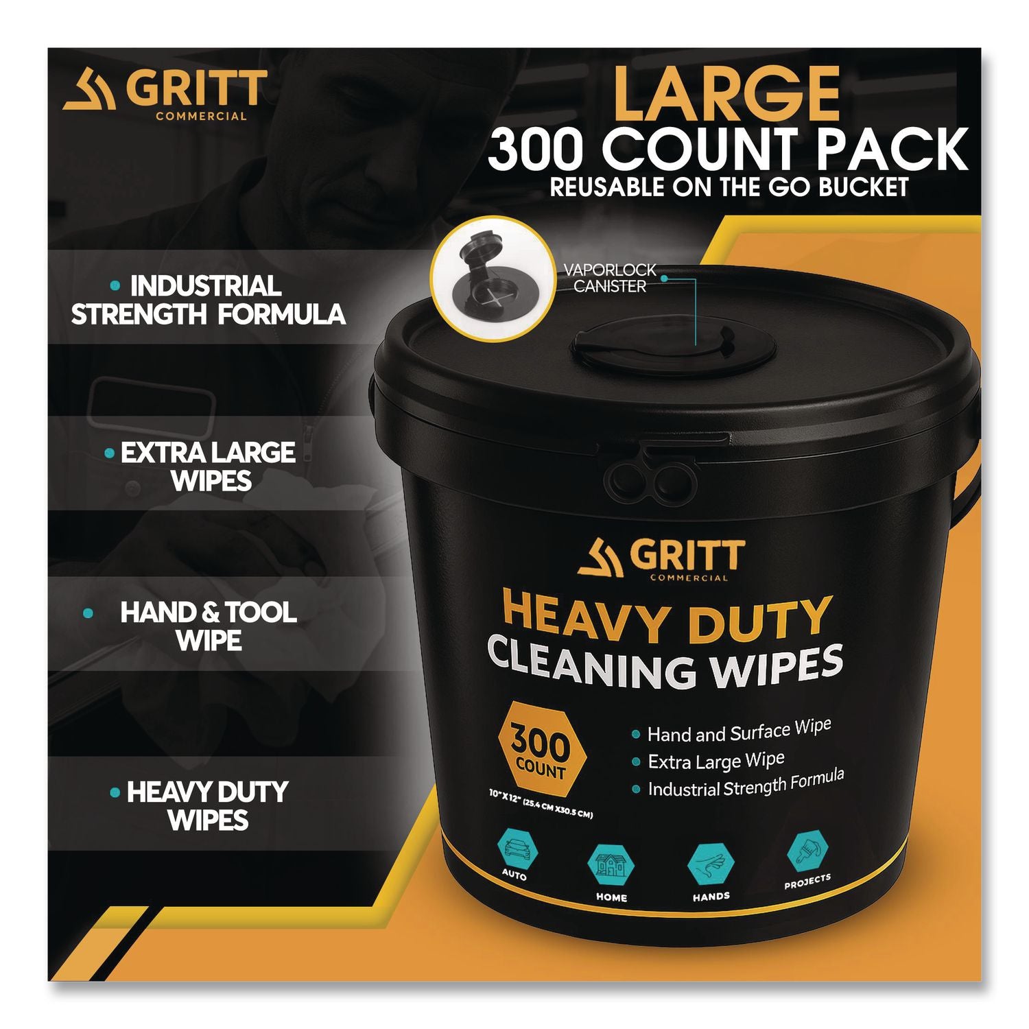 Heavy-Duty Cleaning Wipes, 10 X 12, Citrus, White, 300 Wipes/Bucket, 4 Buckets/Carton