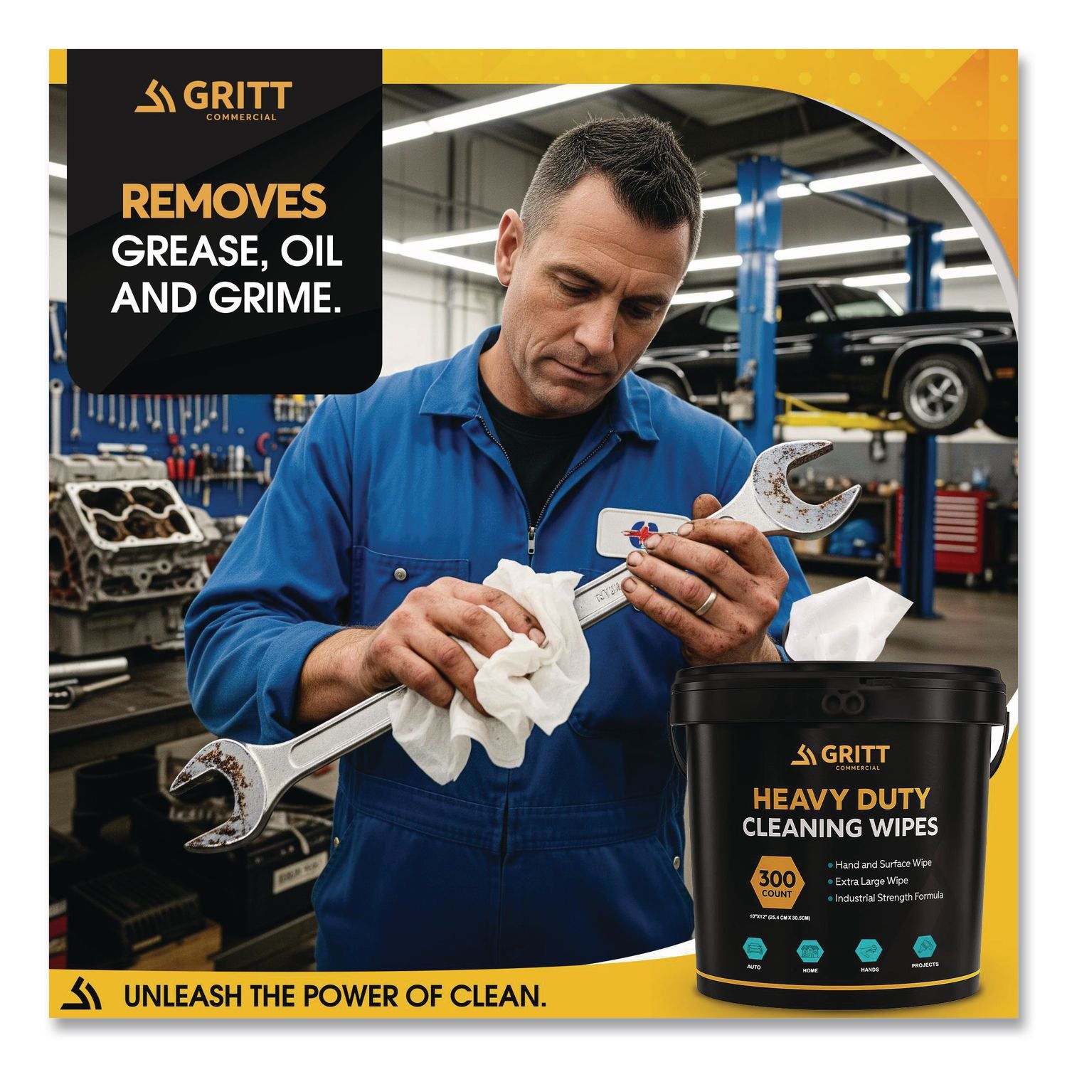 Heavy-Duty Cleaning Wipes, 10 X 12, Citrus, White, 300 Wipes/Bucket, 4 Buckets/Carton