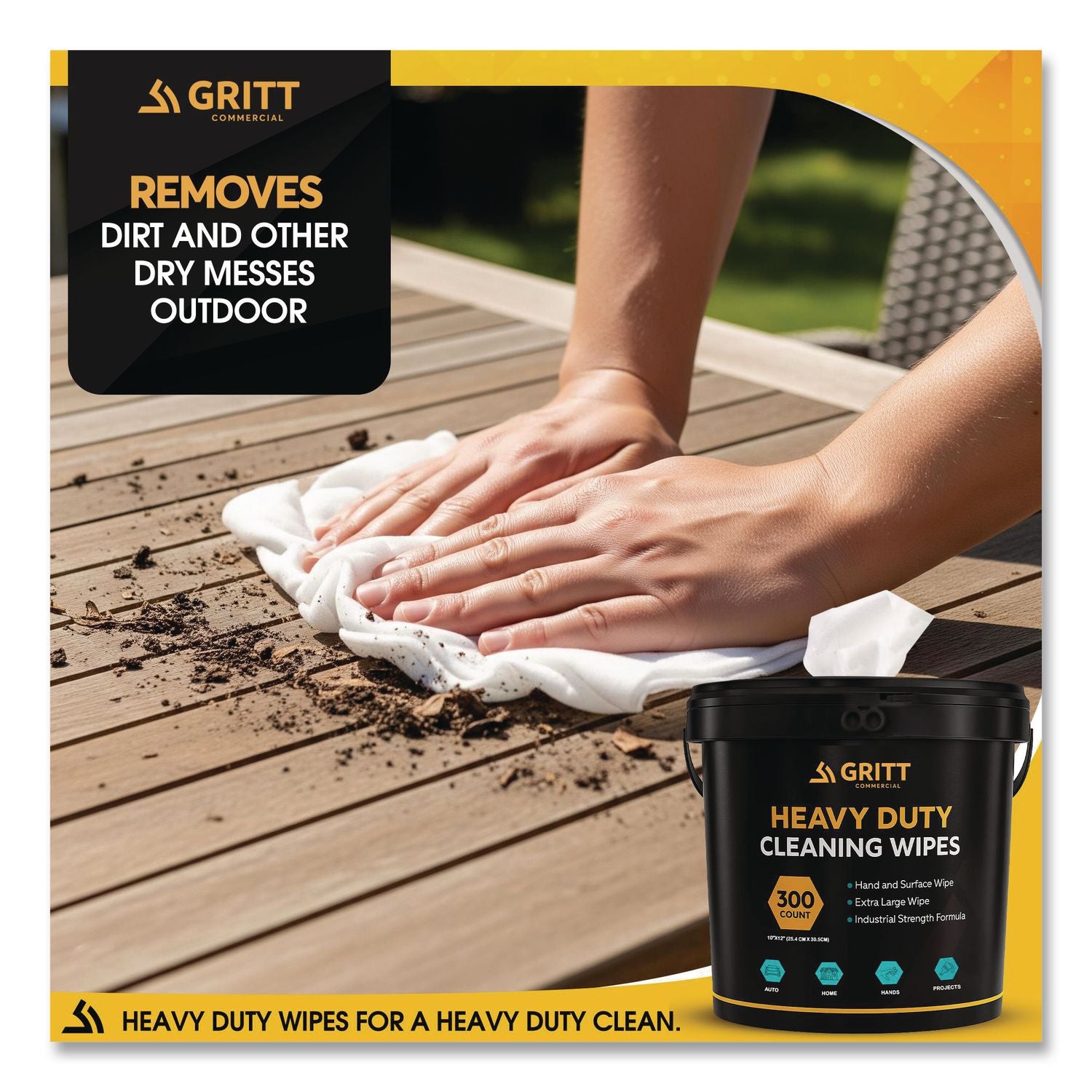 Heavy-Duty Cleaning Wipes, 10 X 12, Citrus, White, 300 Wipes/Bucket, 4 Buckets/Carton