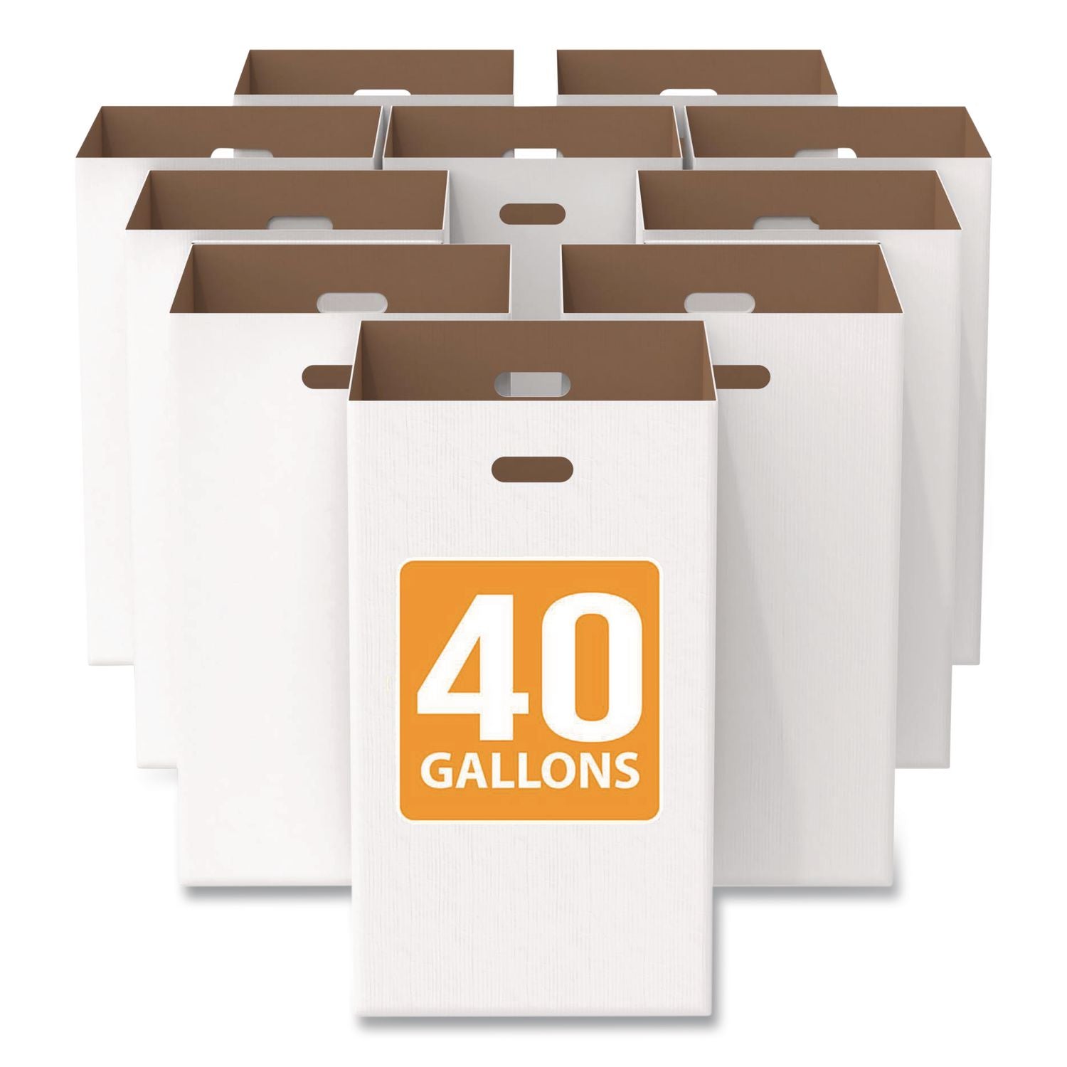 40 Gallon Corrugated Cardboard Trash Can And Recycling Container, White, 10/Carton