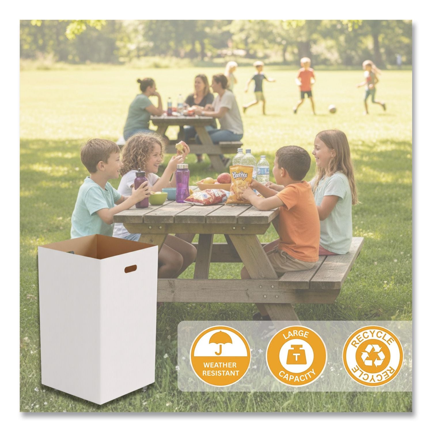 40 Gallon Corrugated Cardboard Trash Can And Recycling Container, White, 10/Carton